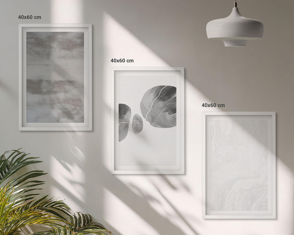 BILDER SET 3er Set - 40x60 cm Weißer Rahmen - Abstrakte moderne Strukturen - Weiß, Kunststoff (40/60cm) - TULUP