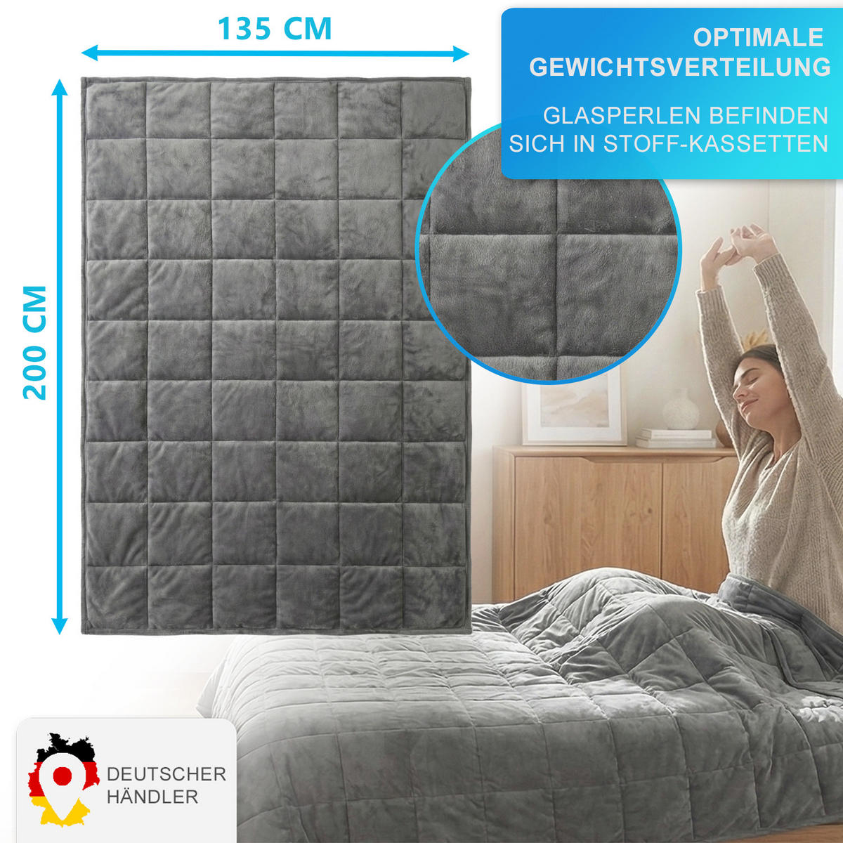 GEWICHTSDECKE NYVIGravity Grau 135x200 cm 7 kg - Grau, Textil (135/200cm) - NYVI