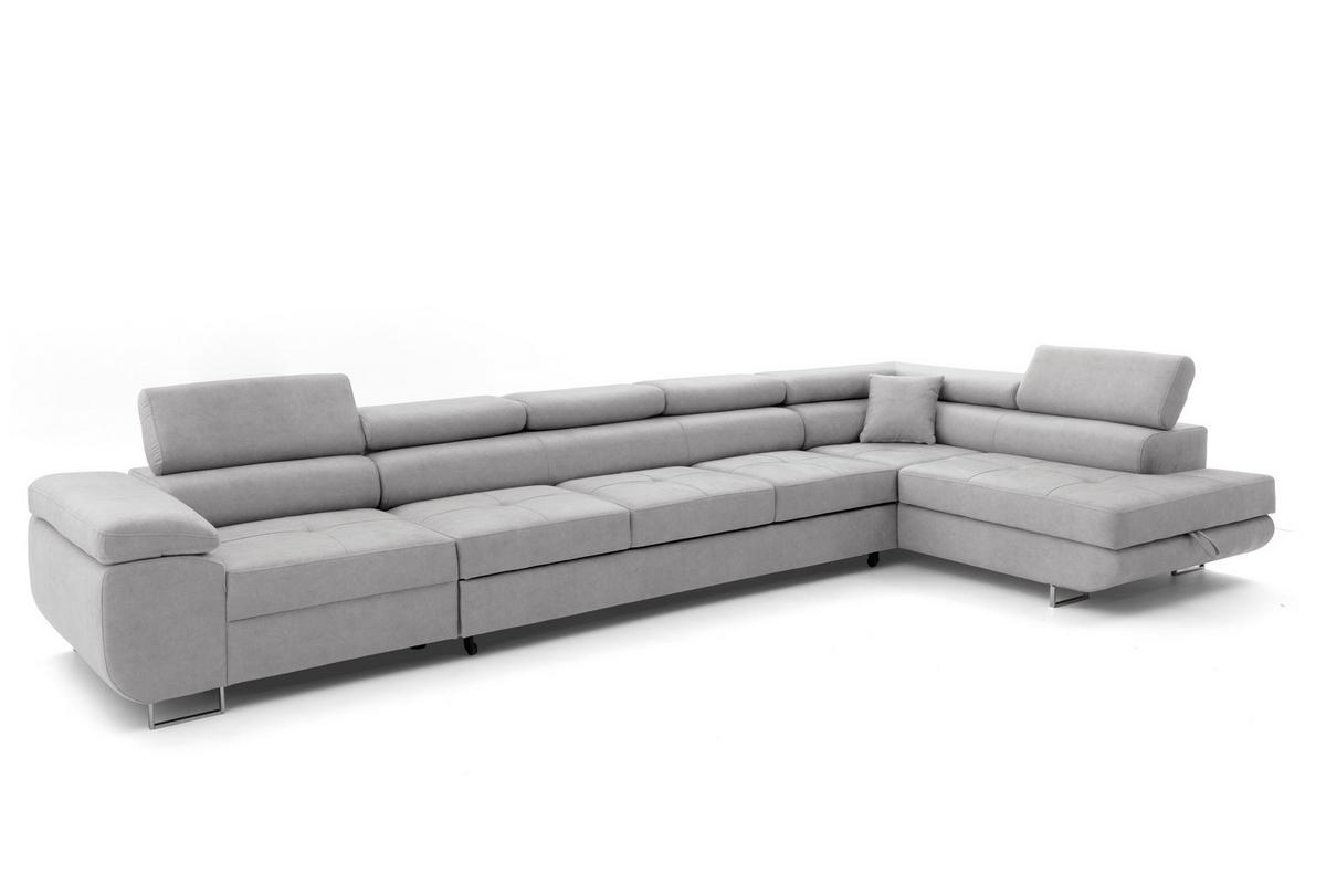ECKSOFA WILD XXL Rechts mit Schlaffunktion 125x240 Velours Hellgrau - Silberfarben/Hellgrau, Holz/Textil (200/400cm) - Muffo