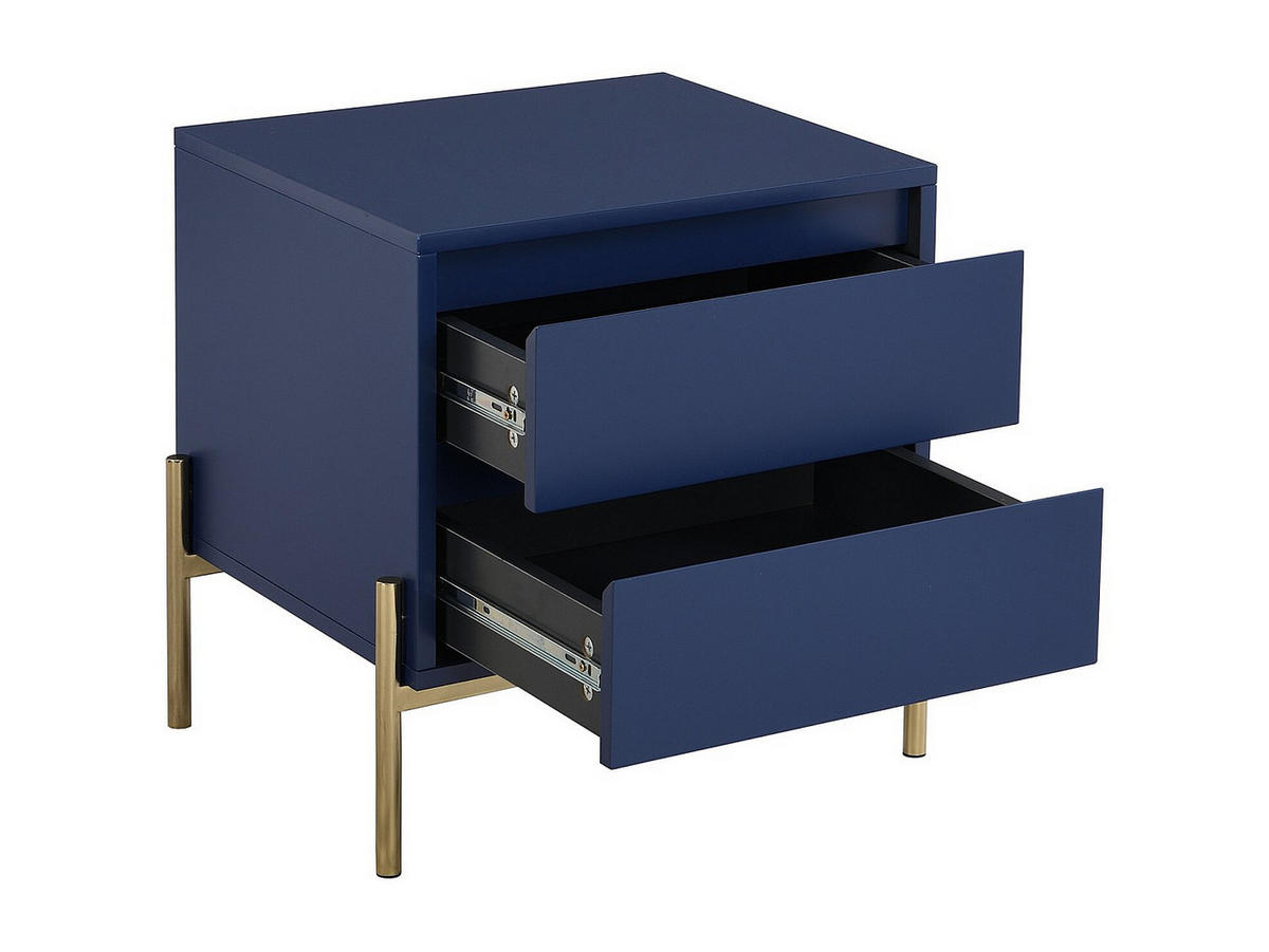 NACHTTISCH mit 2 Schubladen - MDF & Metall - Blau lackiert & Goldfarben - KORASA - Blau, Holz (40/50/50cm) - Pascal Morabito
