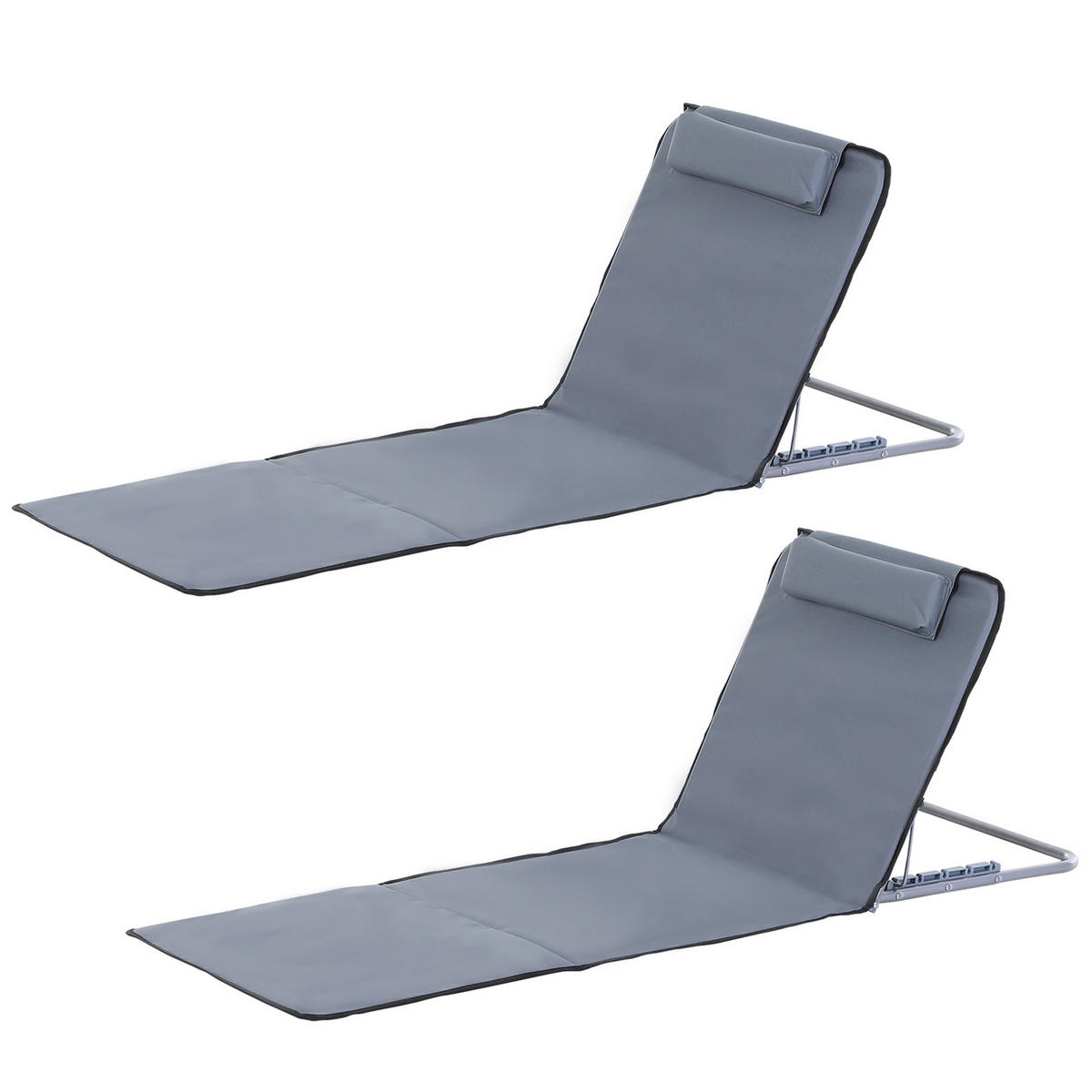 SONNENLIEGE 2er-Set Strandstühle mit 5-fach verstellbarer Rückenlehne Kopfstütze und Reisetasche 134x48x33–43 cm ,Grau - Grau, Metall (48/43/134cm) - Vallsero