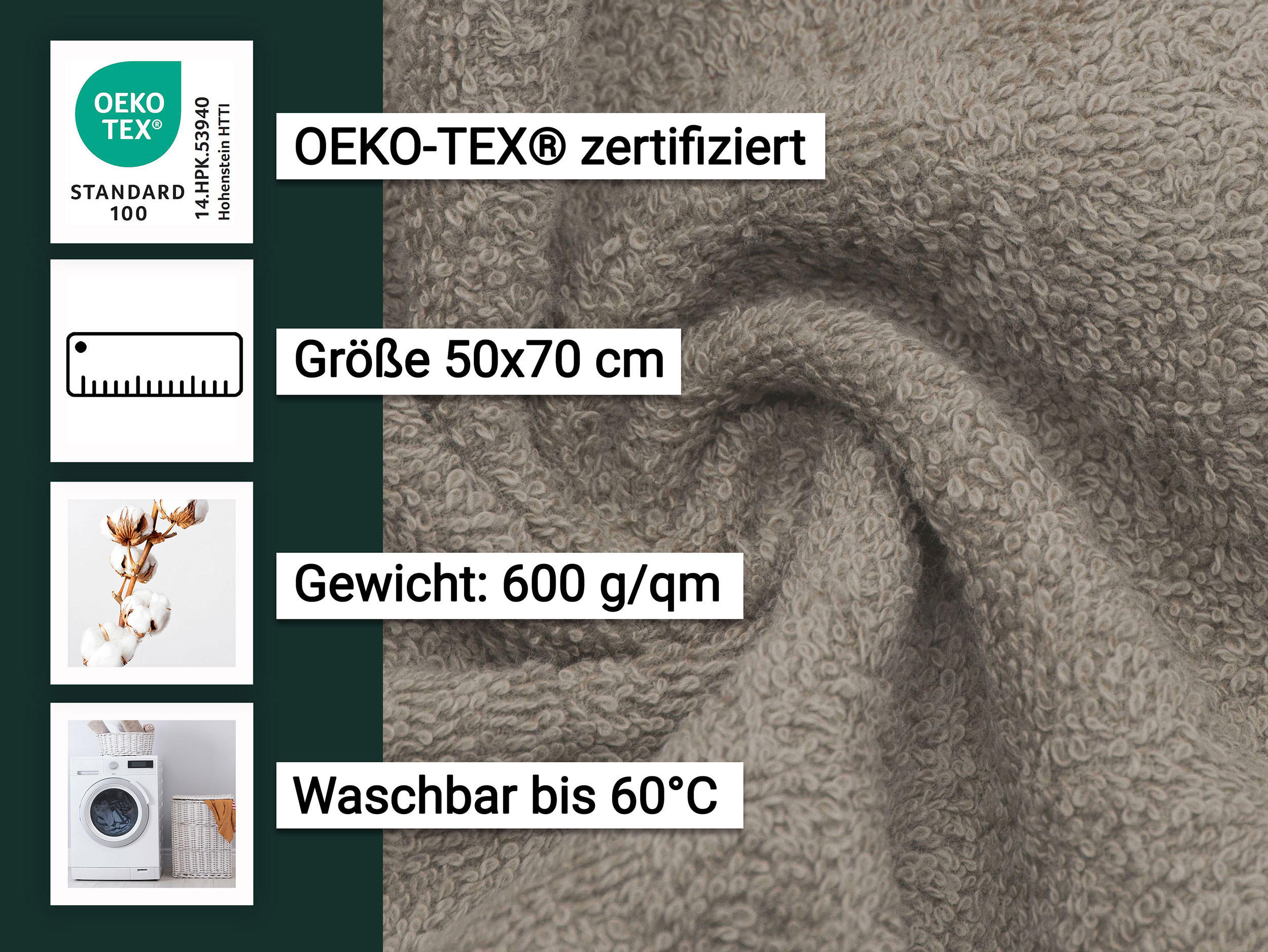 BADEMATTE, 2er-Set, 50x70 cm, 100% Baumwolle - Fango, Textil (50/70cm) - Zollner