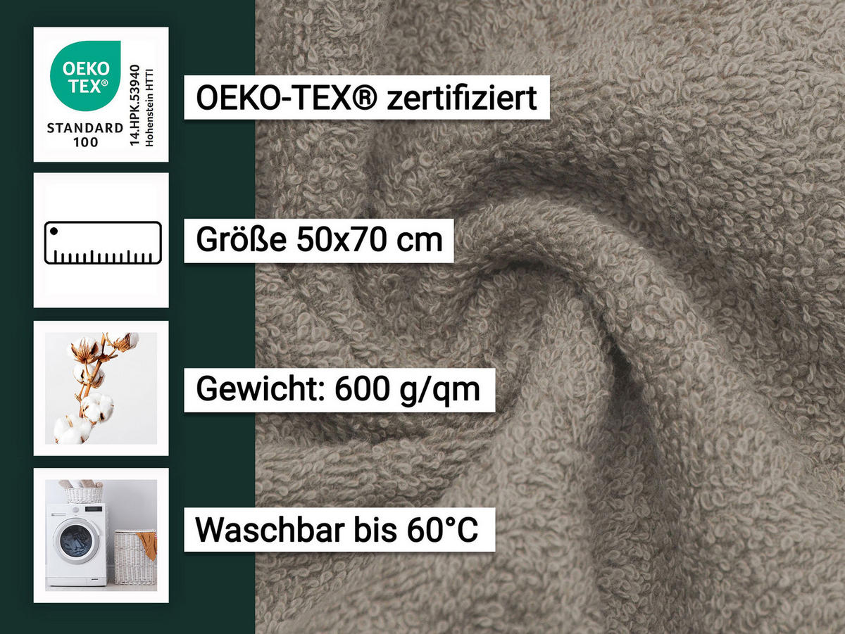 BADEMATTE, 2er-Set, 50x70 cm, 100% Baumwolle - Fango, Textil (50/70cm) - Zollner