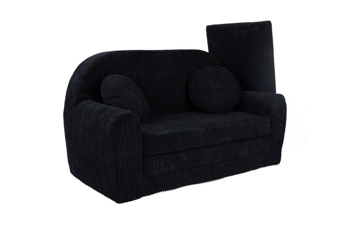 KINDERSOFA MIT VERLÄNGERUNG aus Kuschel-Cord in Schwarz - Schwarz, Textil (100/60/50cm) - Fortisline