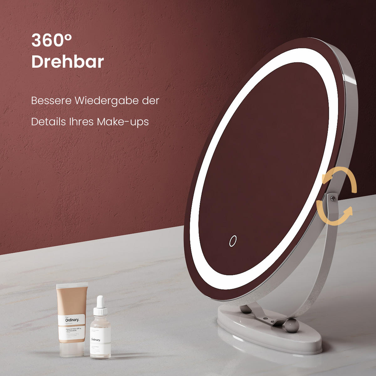 KOSMETIKSPIEGEL mit Beleuchtung 52/49,8/11,1 cm - Weiß, Glas (50/52/11cm) - EMKE