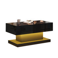 COUCHTISCH 100x50cm Schwarz Hochglanz LED Hydraulik Lift Verschiebbar - Schwarz, Holz (109.75/59.66/14.5cm) - FLIEKS