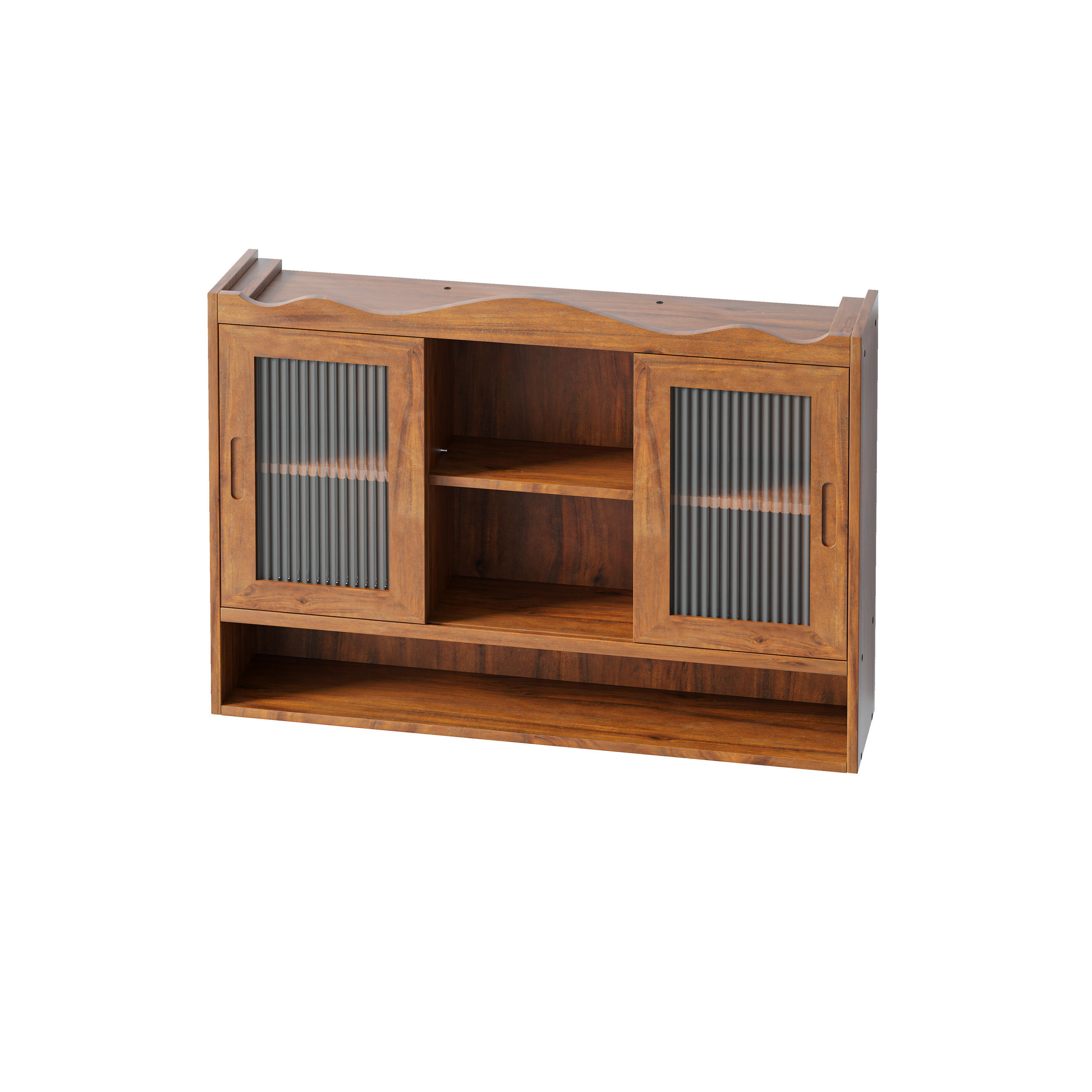 KÜCHENOBERSCHRANK 90x20x60 cm Braun aus Massivholz & Glas mit 2 Schiebetüren - Braun, Holz (90/60/20cm) - Modfu