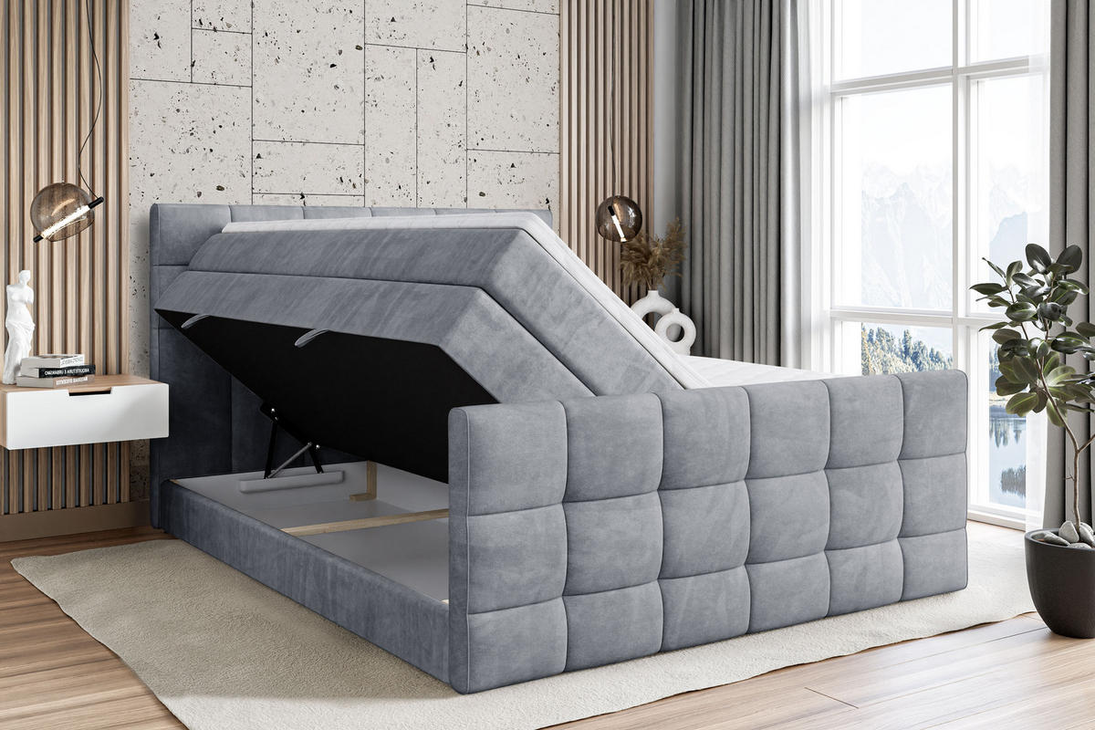 BOXSPRINGBETT APO-Z KING - 180 x 200 - H3/H4 - Grau - Grau, Holzwerkstoff (180/200cm) - ALTDECOR