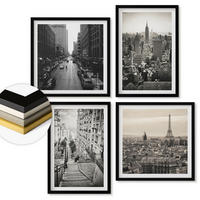 WANDBILDER 4er-Set - 50x50 cm & 40x60 cm Schwarzer Rahmen - Aussicht Paris New York Treppen - Schwarz, Kunststoff (50/50cm) - ArtPrintCave
