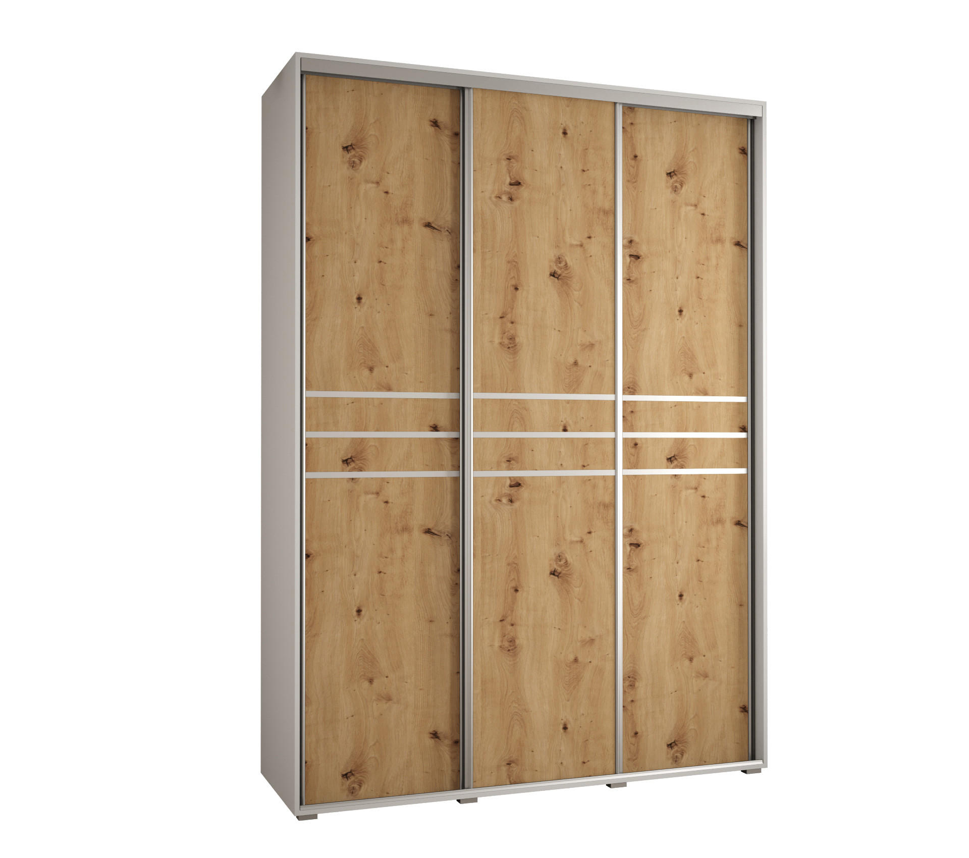 Abiks Möbel Schwebetürenschrank Weiß, Eiche Artisan, Silber 180x235x60 cm