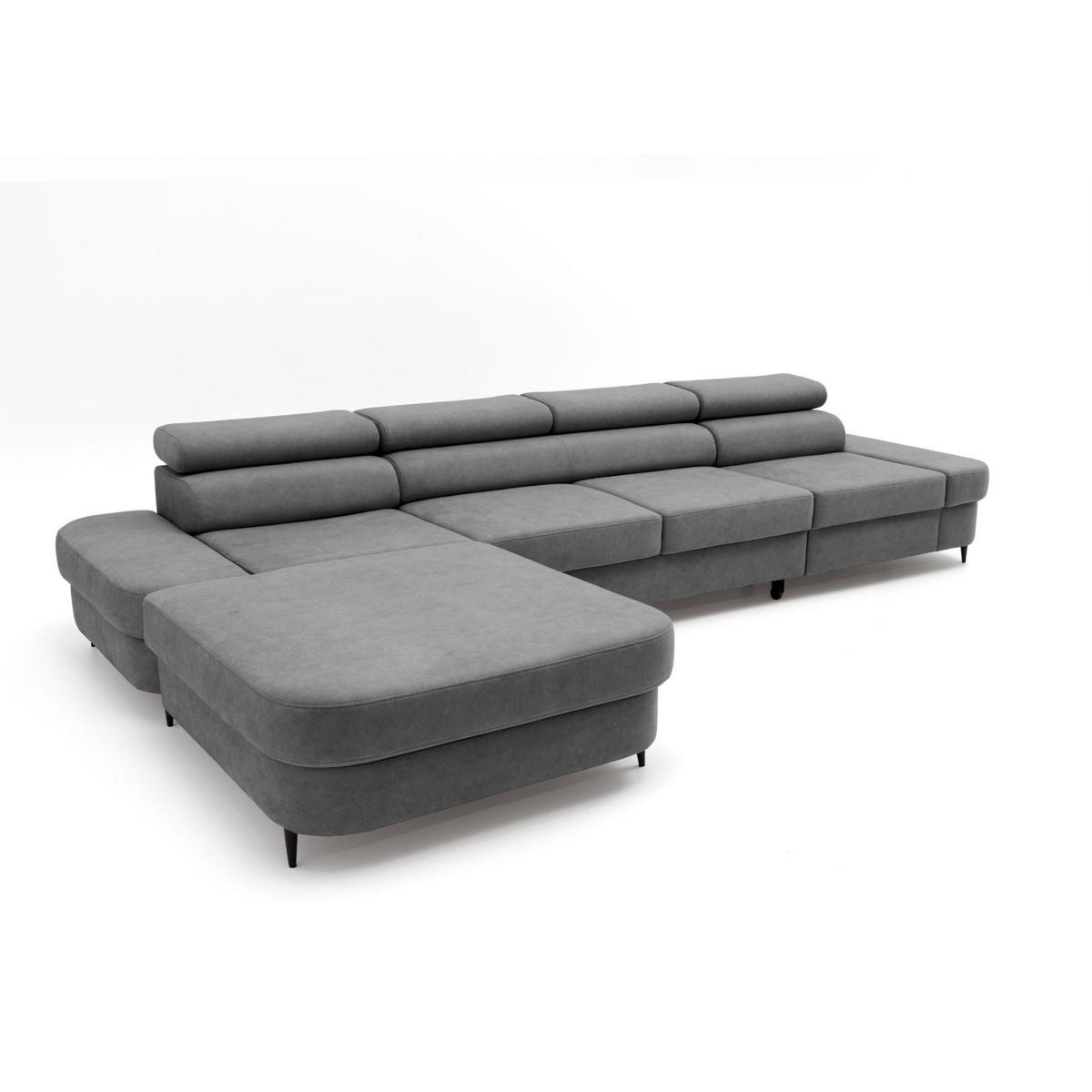ECKSOFA JAZZ MAXI Links mit Schlaffunktion 125x195 Velours Dunkelgrau - Dunkelgrau/Schwarz, Holz/Textil (350/203cm) - Muffo