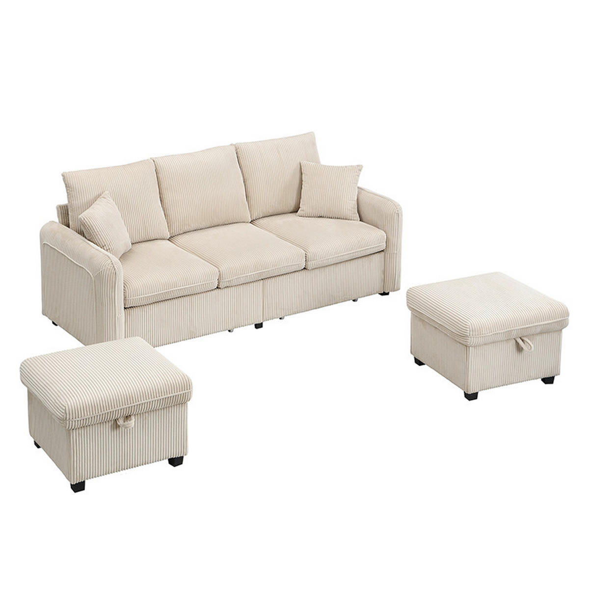 WOHNLANDSCHAFT U-Form mit Schlaffunktion und Staufunktion in Beige Cord 200/130/80 cm - Beige, Kunststoff (188/86/186cm) - OKWISH