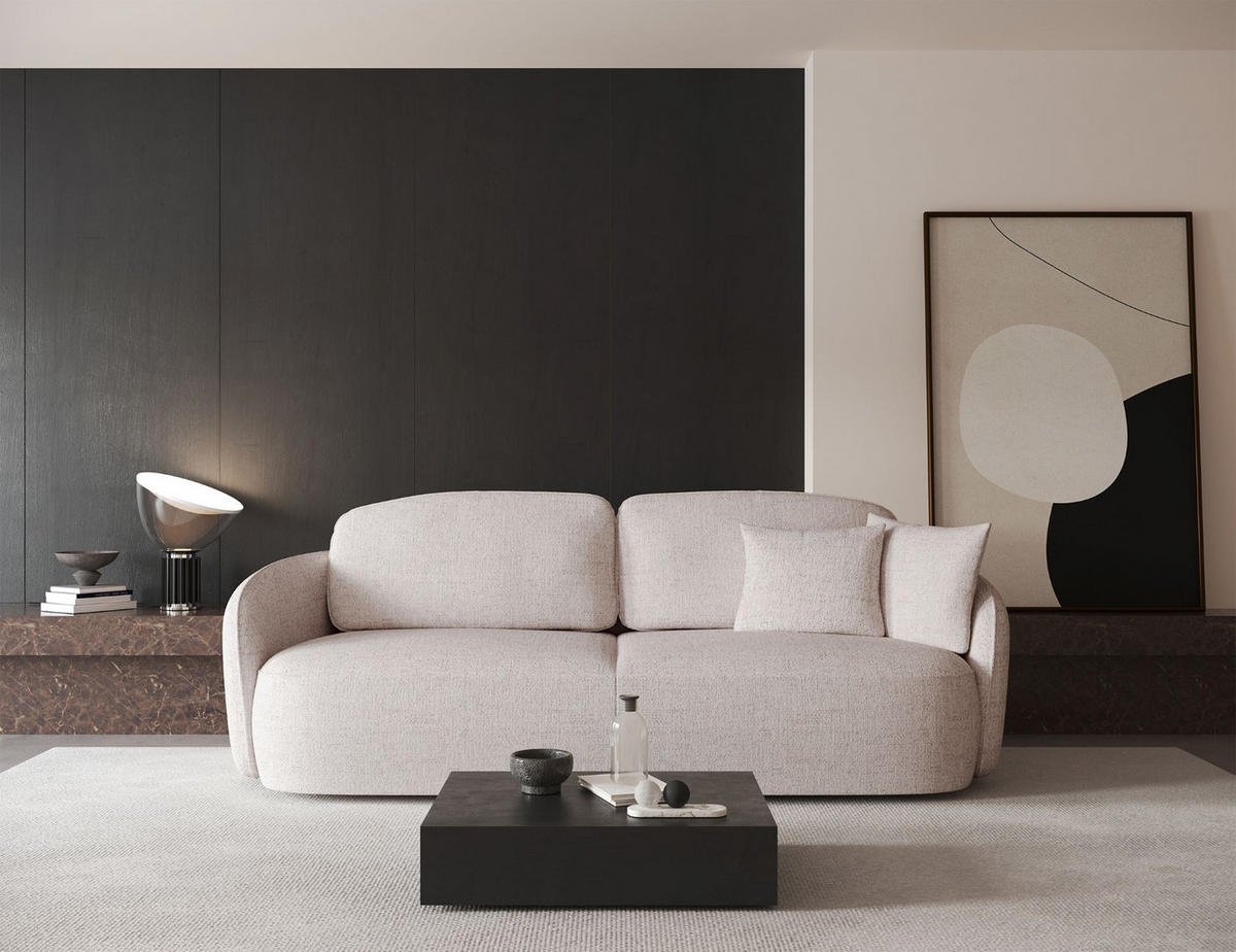 3-SITZER-SOFA Savoy Hellbeige mit Schlaffunktion - Ecru/Schwarz, Kunststoff/Textil (254/96/105cm) - Selsey