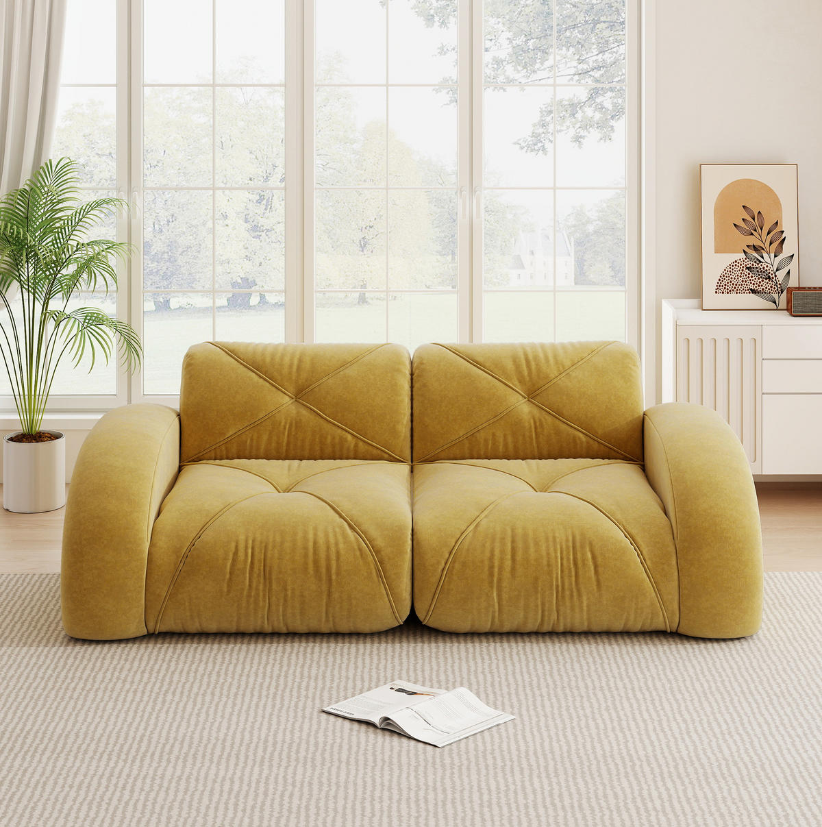 MODULÁRNÍ pohovka žlutá z chenille s vysokohustotní 32D pěnou bez montáže - žlutá, textil (95/76/204cm) - OKWISH