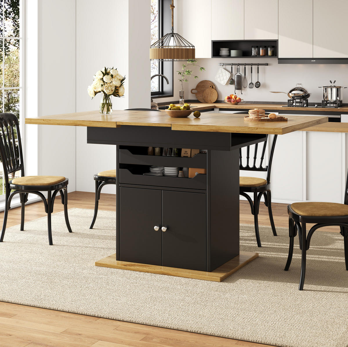 AUSZIEHTISCH 110/140/80 cm Schwarz mit Stauraum Soft-Close aus MDF - Schwarz, Holzwerkstoff (110/80/76cm) - OKWISH