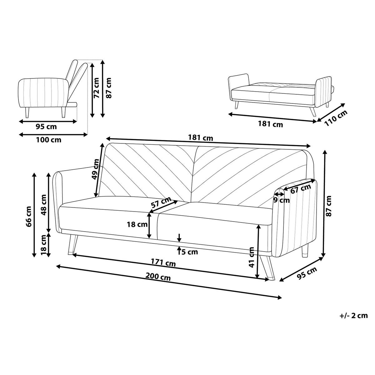 3-SITZER-SCHLAFSOFA Samtstoff Grün Senja - Hellgrün, Textil (200/87/95cm) - Beliani