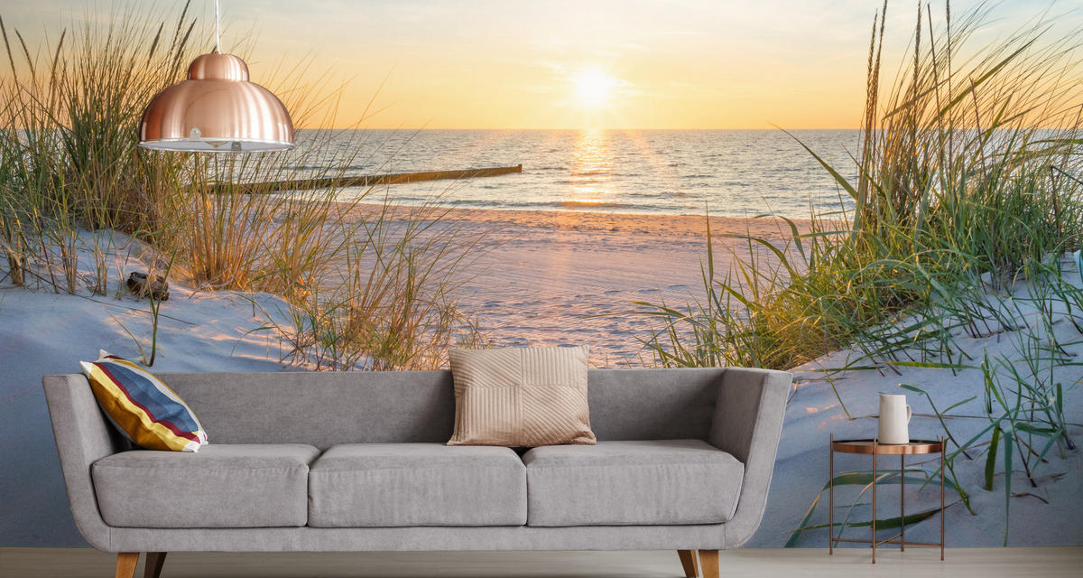 FOTOTAPETE Strand Meer Sonnenuntergang Landschaft 3D 360x240cm - Blau/Beige, Papier (360/240cm) - Muralo