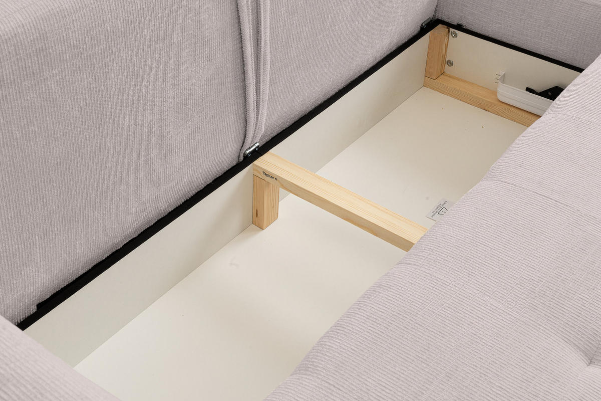 ECKSOFA Lucky in L-Form mit Schlaffunktion und Bettkasten, Farbe: Beige, Strukturstoff, Ottomane Links oder Rechts - Beige, Textil (275/160cm) - VENASI MÖBEL