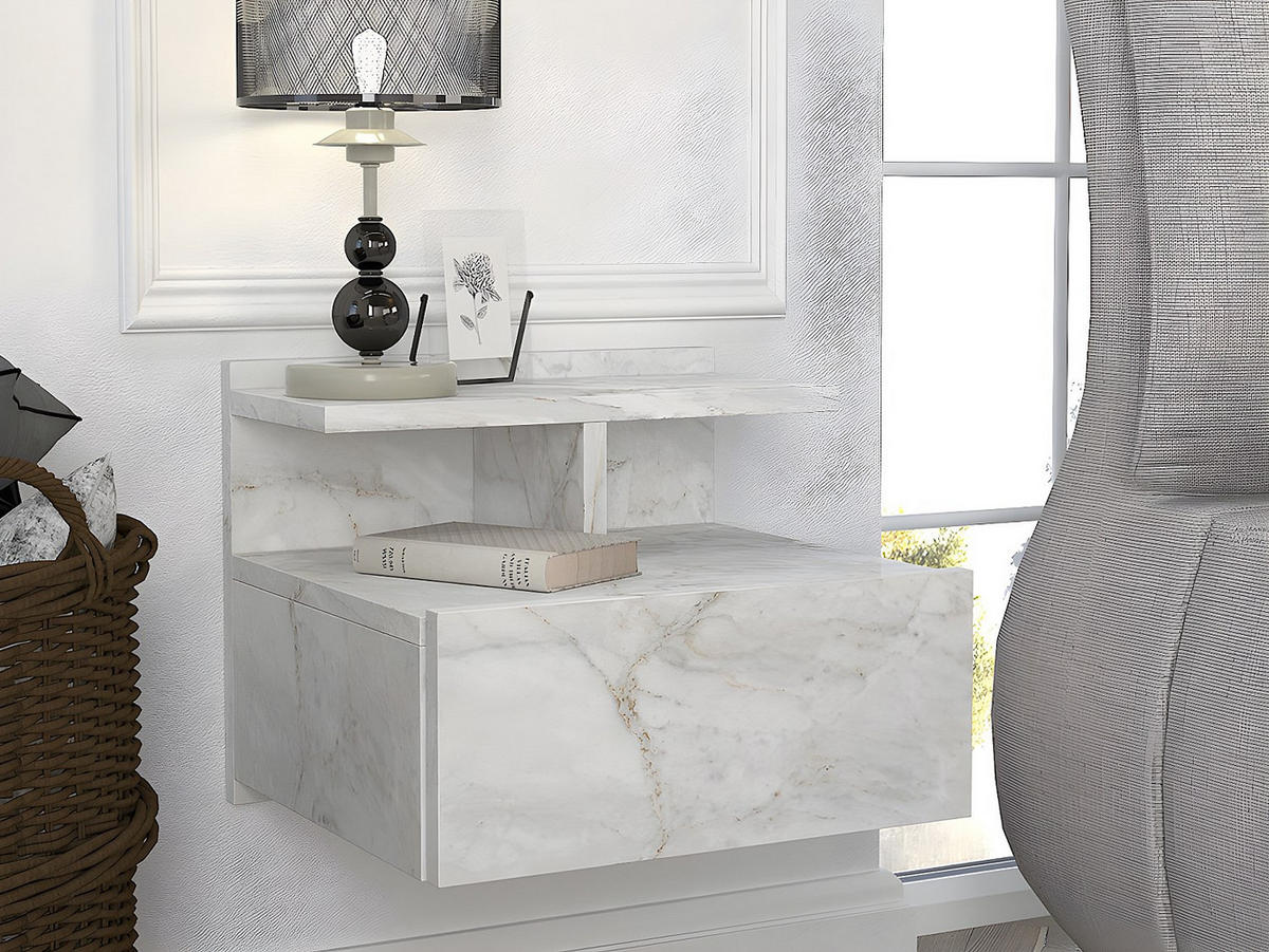 NACHTTISCH - 39.4 cmcm x 35 cmcm - Holz, Platte - Weiß - AZELNO - Weiß, Holz (39.4/32/35cm) - Vente-Unique