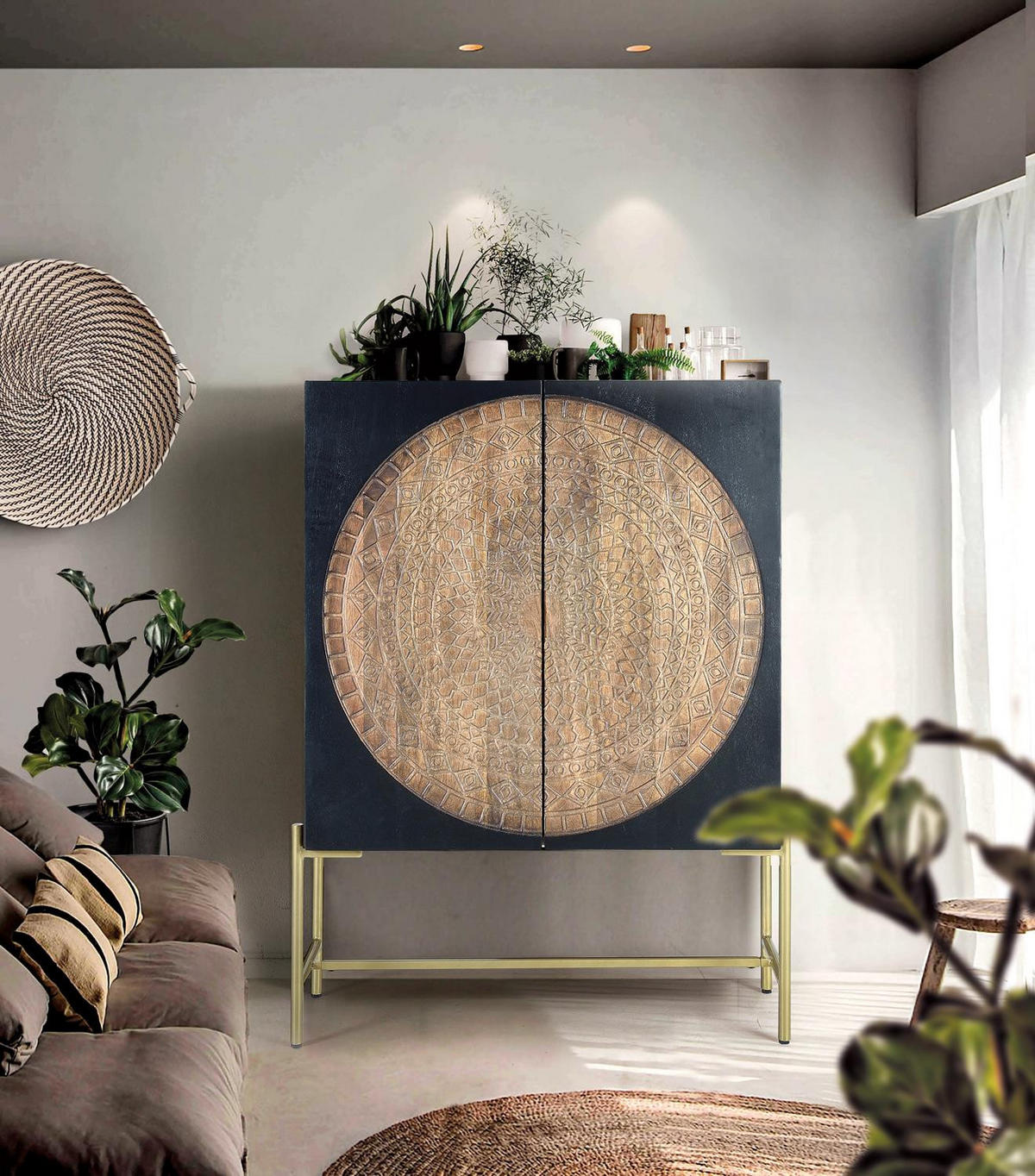 HIGHBOARD aus Mangoholz und Metall - Dunkelbraun, Holz (45/143/100cm) - Giner y Colomer