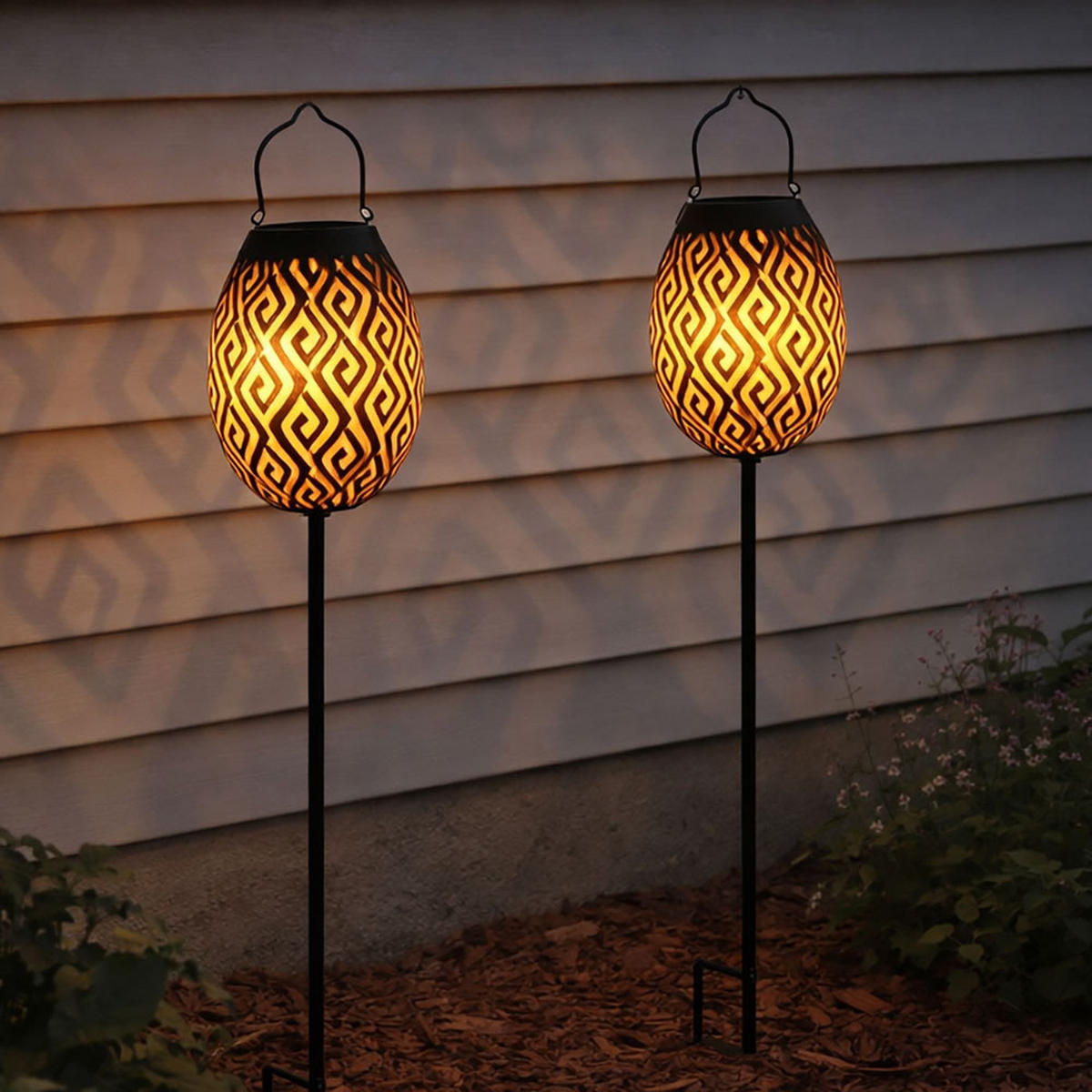SOLARLEUCHTE LED, Metall, Schwarz/Gold, H 90 cm, 2er Set - Schwarz, Metall (12.5/12.5/90cm) - Globo Lighting