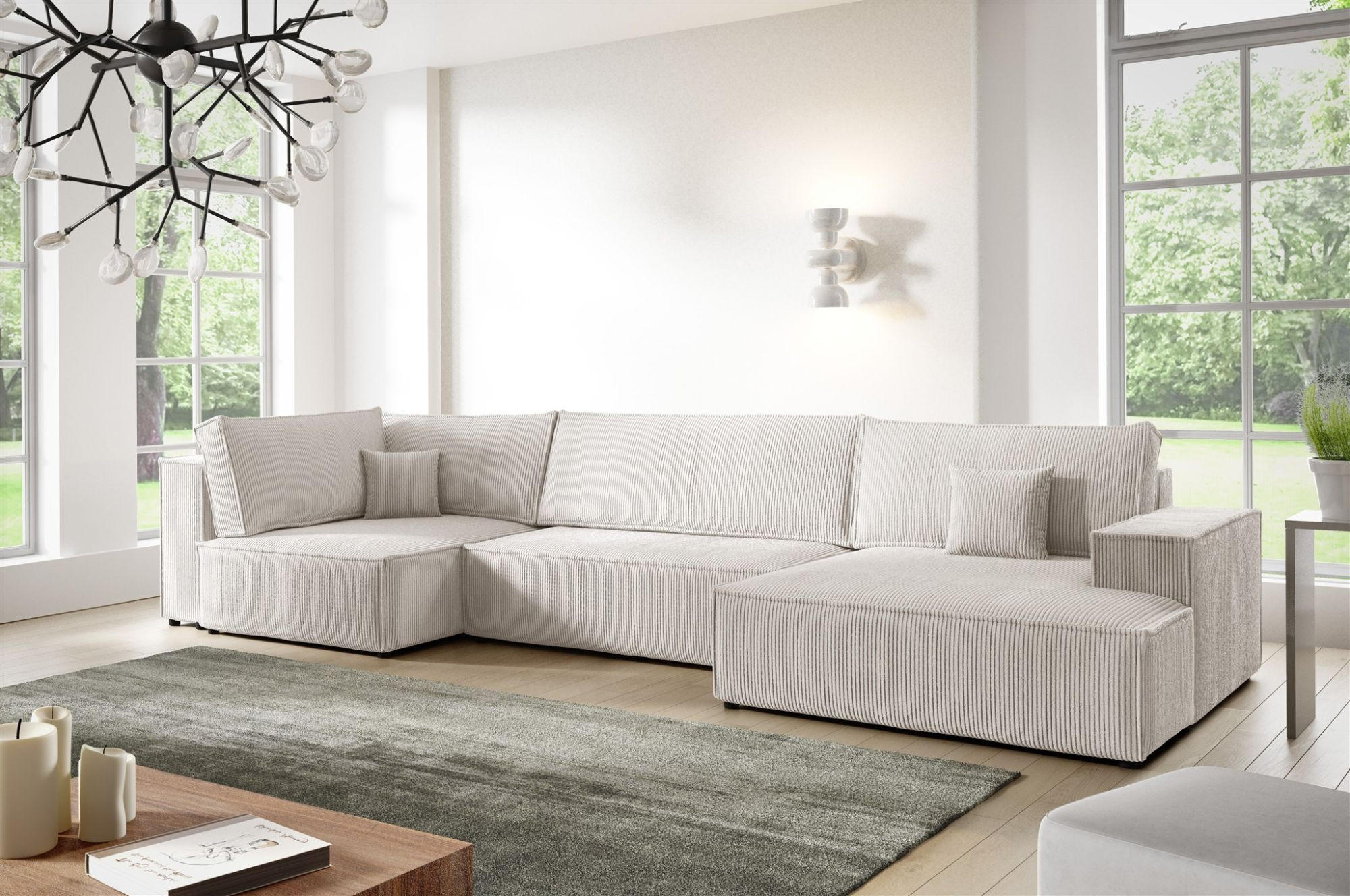 WOHNLANDSCHAFT Corunia - Weiß, Holzwerkstoff/Textil (398/70/148cm) - Fun Möbel