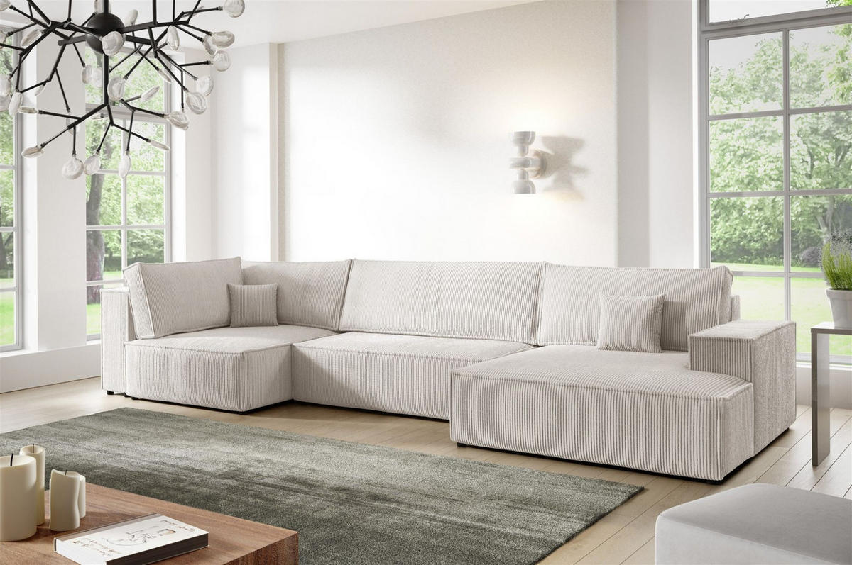 WOHNLANDSCHAFT Corunia - Weiß, Holzwerkstoff/Textil (398/70/148cm) - Fun Möbel