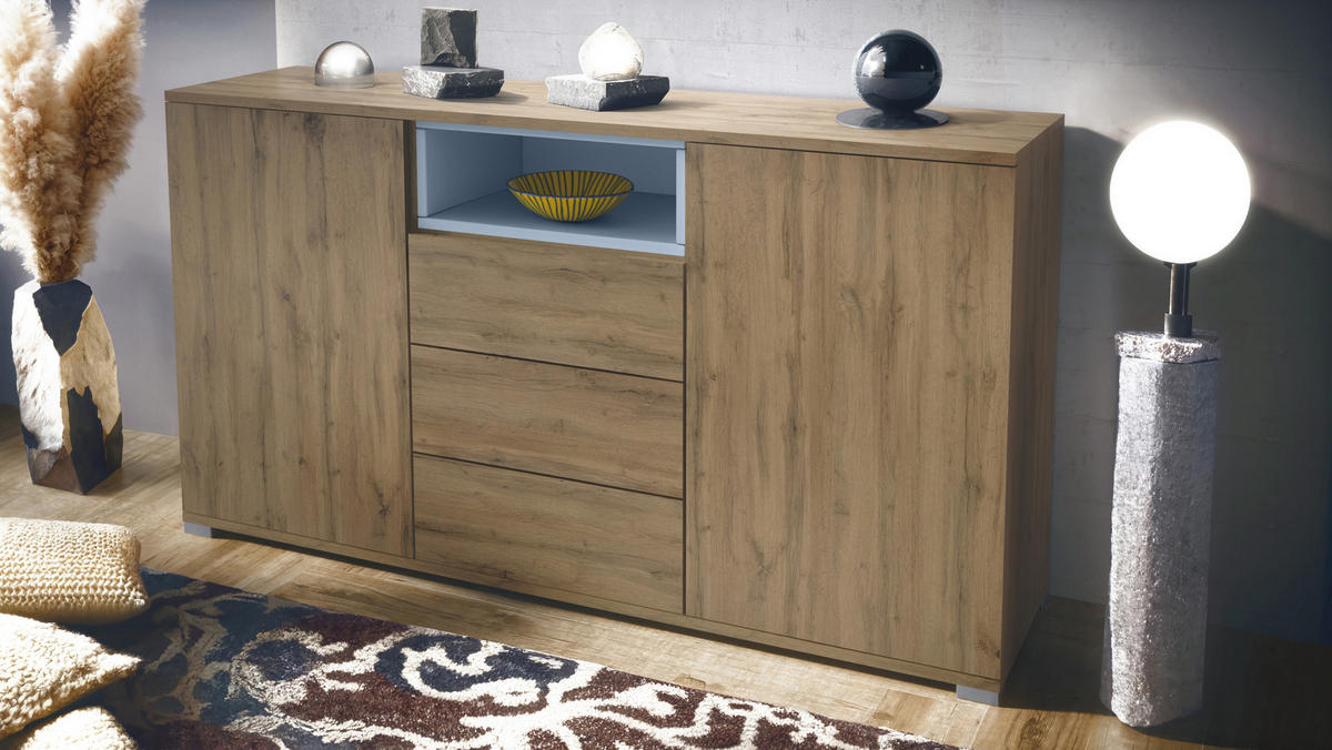 SIDEBOARD Skadu Denim matt - Pastellblau, Holzwerkstoff (138.5/75.5/35cm) - Vladon