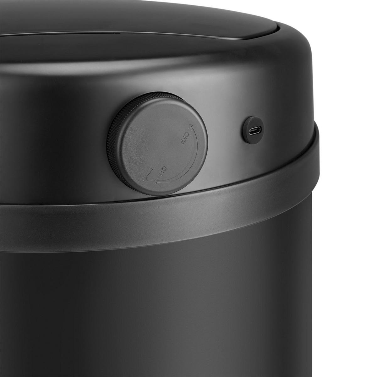 MÜLLEIMER rund 40L schwarz mit Sensor - Schwarz, Metall (31/68/31cm) - Juskys