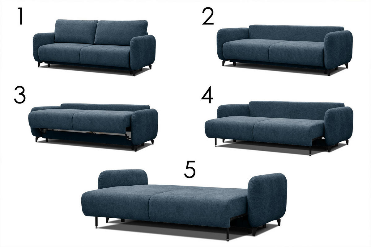 SOFA DRAKE 3-Sitzer mit Schlaffunktion, dunkelblau - Braun/Dunkelblau, Holz/Textil (232/90/107cm) - Courtois Laville