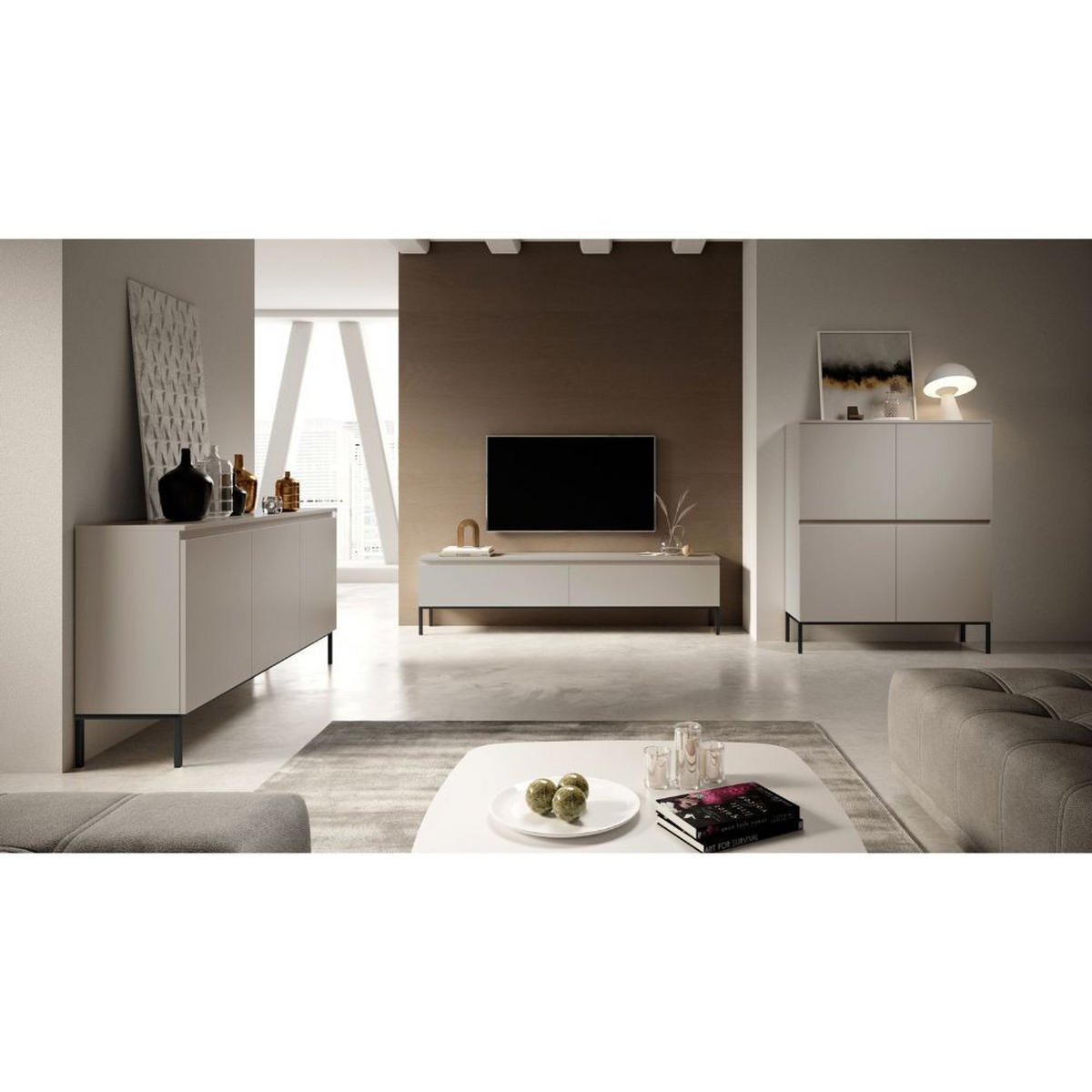 TV-SCHRANK Bemmi Beige mit schwarzen Beinen 175 cm - Beige/Schwarz, Holzwerkstoff/Metall (175/44.5/32cm) - Selsey