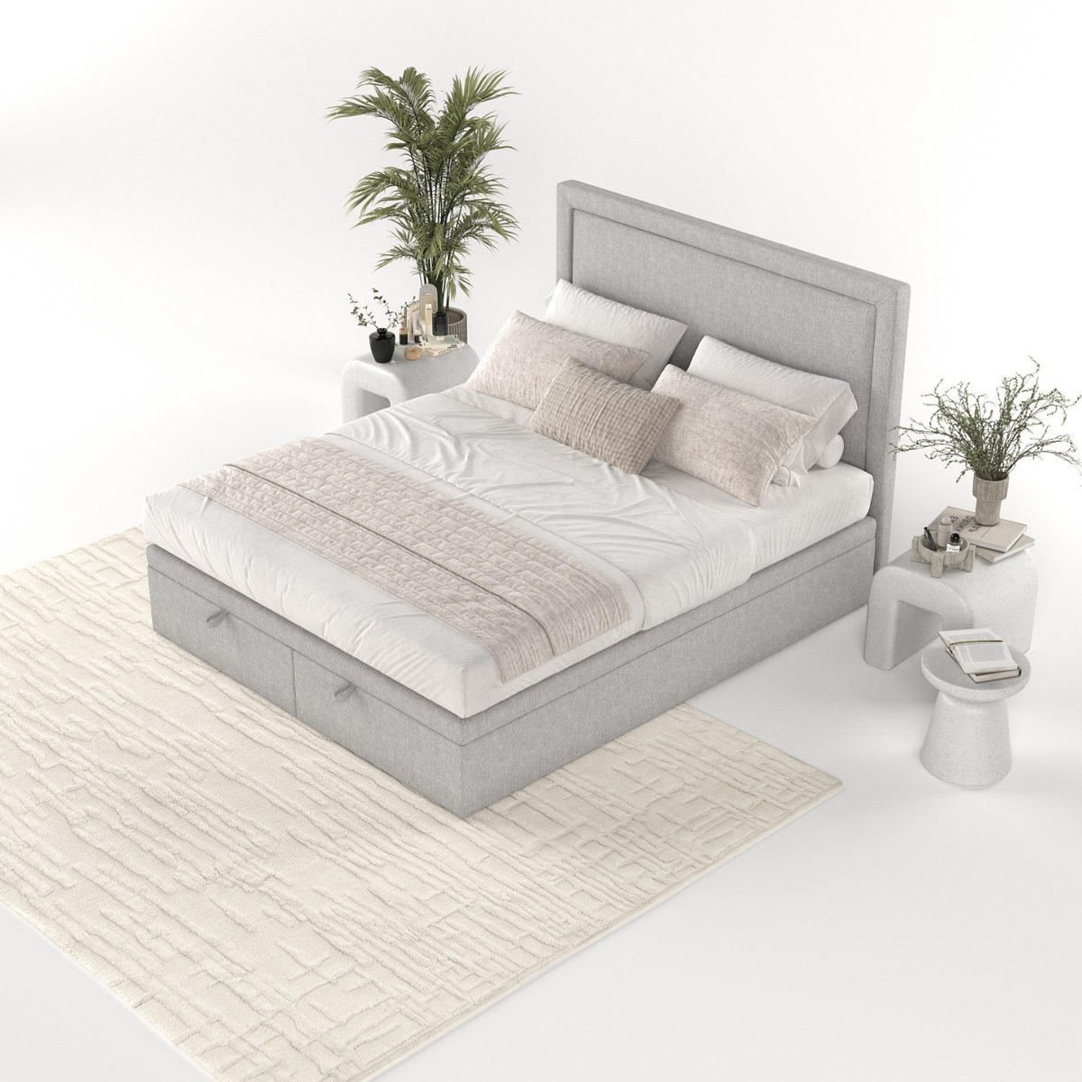 POLSTERBETT Salma mit Stauraum 140/200 cm Grau im Megan Stoff - Schwarz/Grau, Holz/Holzwerkstoff (140/200cm) - AltaBeds