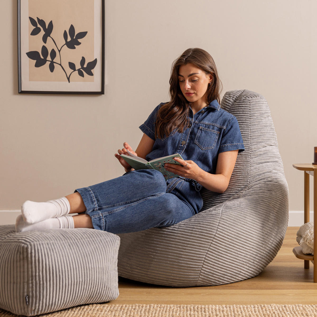 SITZSACK mit Hocker Dalton XXL Cord - Grau, Textil (94/40/92cm) - icon