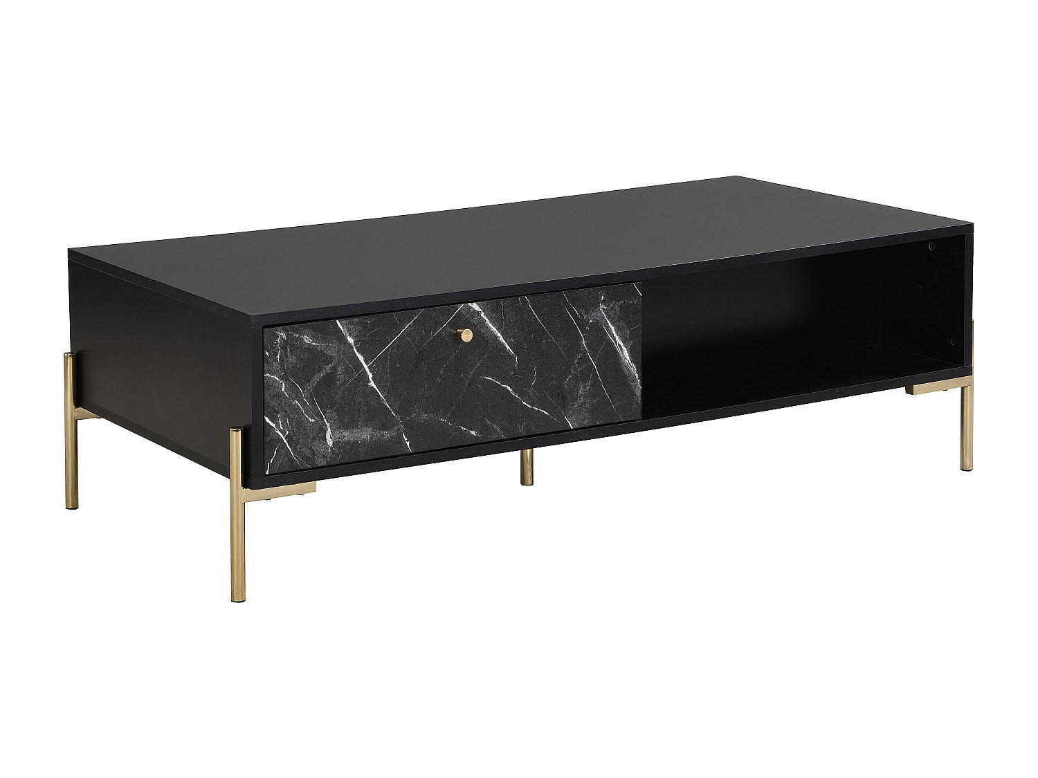 COUCHTISCH mit 2 Schubladen & 2 Ablagefächern - MDF & Metall - Marmor-Optik Schwarz & Goldfarben - CIEMILA - Schwarz, Holz (120/60/38cm) - Pascal Morabito