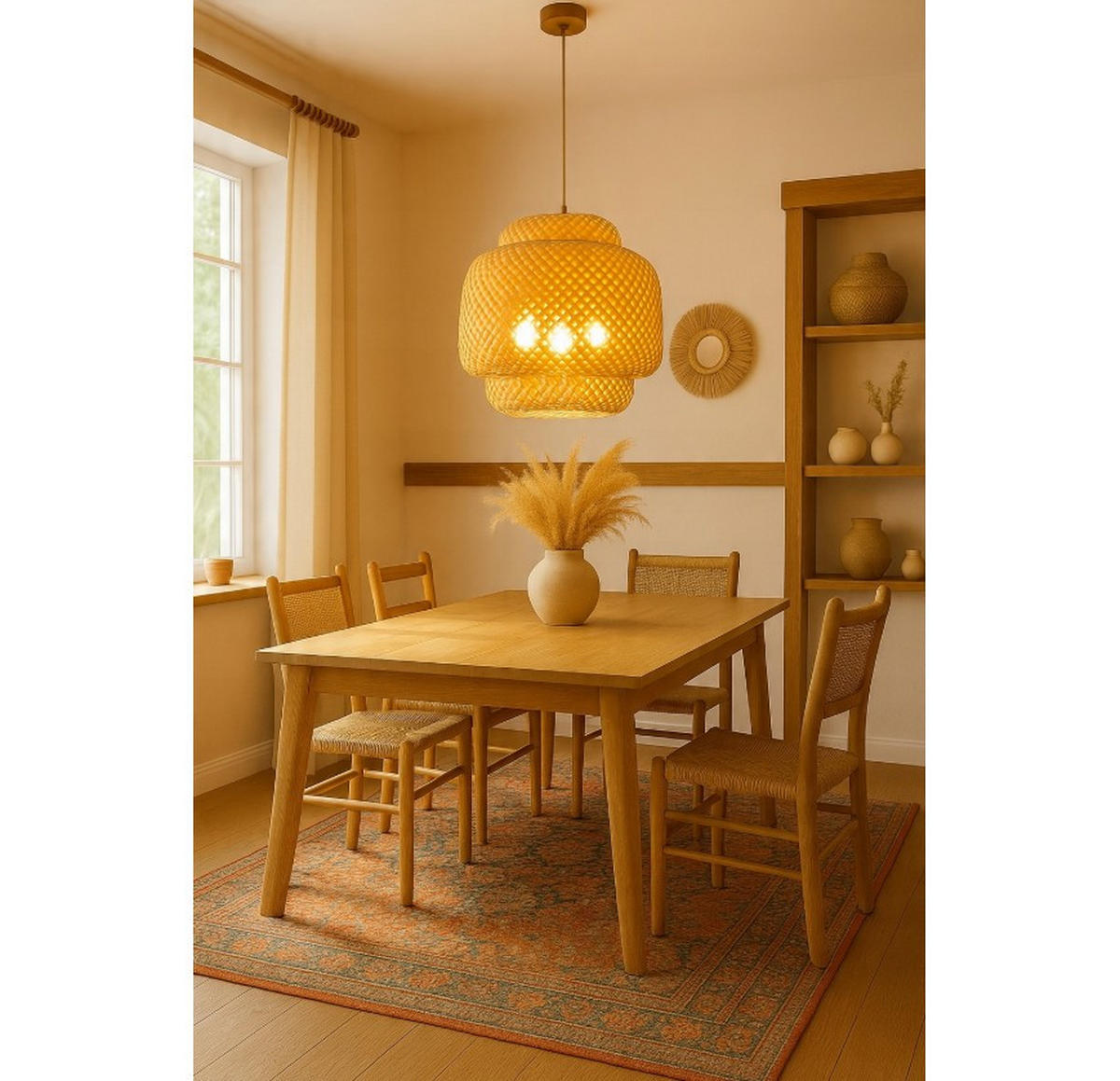 PENDELLEUCHTE BOHO - Beige, Holz/Metall (40/40/175cm) - kiki design