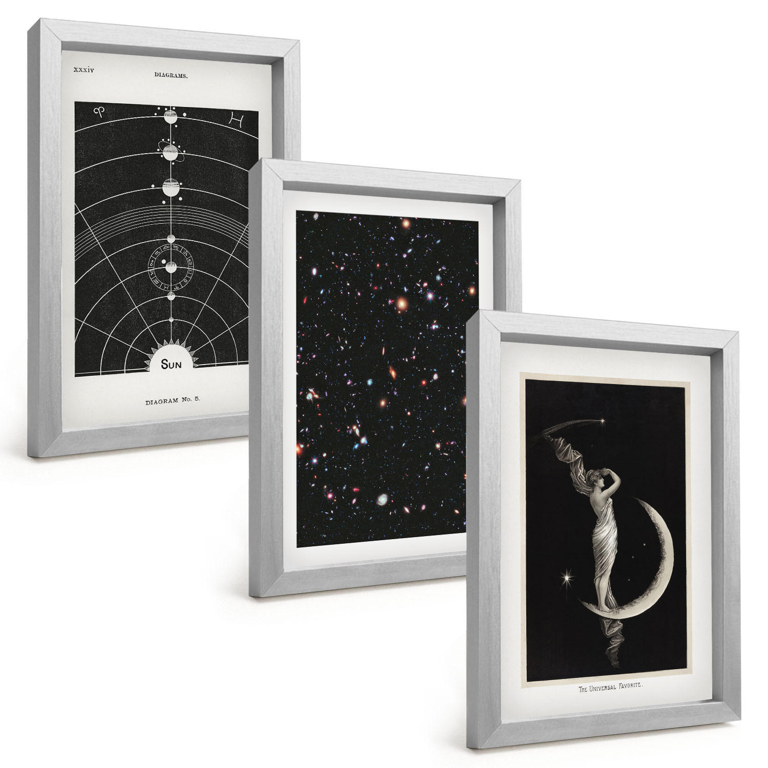 BILDER SET 3er Set - 20x30 cm Silberner Rahmen - Nachtdarstellung des Sonnensystems - Silberfarben, Kunststoff (20/30cm) - TULUP