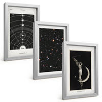 BILDER SET 3er Set - 20x30 cm Silberner Rahmen - Nachtdarstellung des Sonnensystems - Silberfarben, Kunststoff (20/30cm) - TULUP