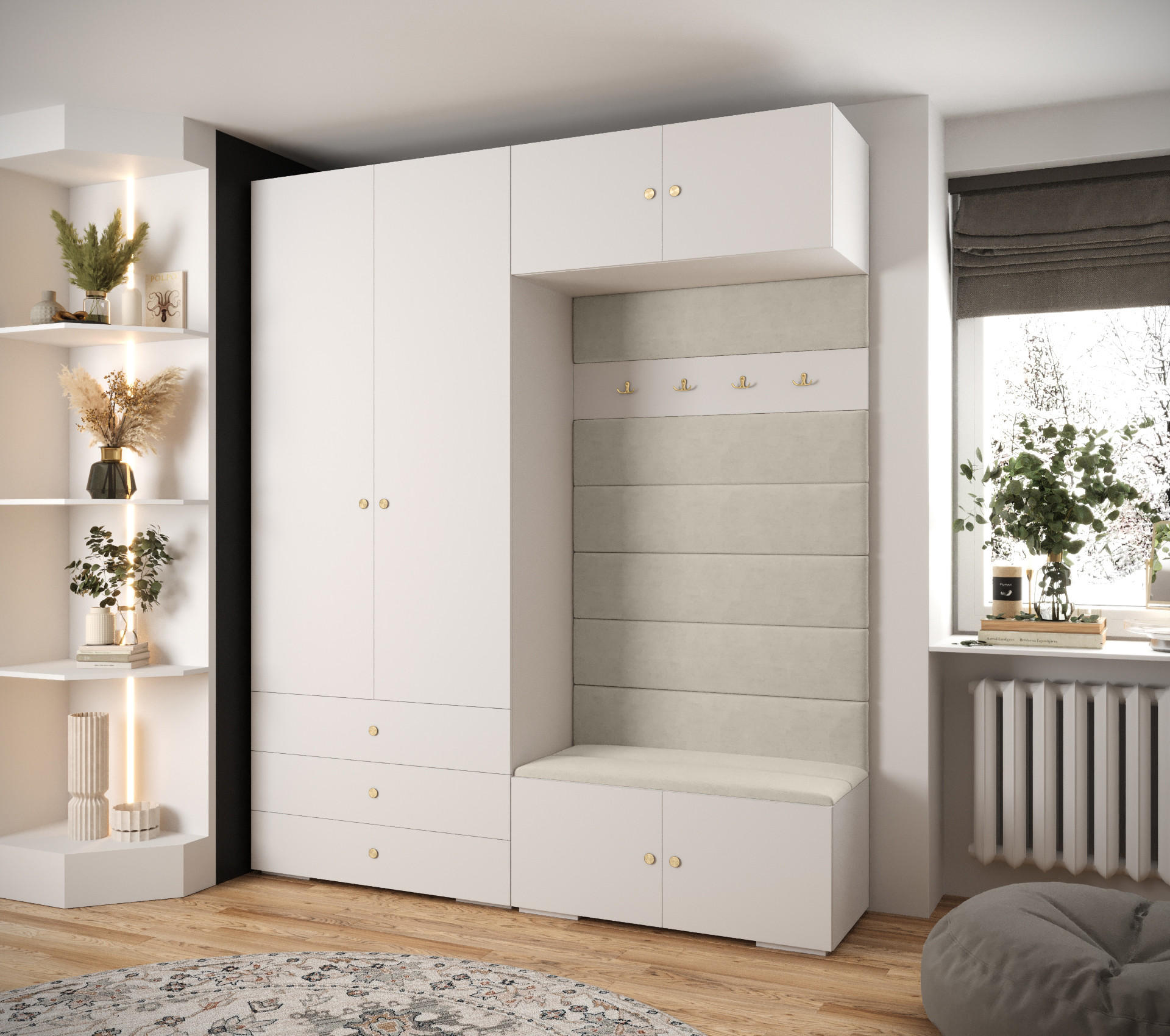 GARDEROBEN-SET 236,7/200/47 - Goldfarben/Weiß, Holz/Kunststoff (200/236.7/47cm) - Abiks Möbel