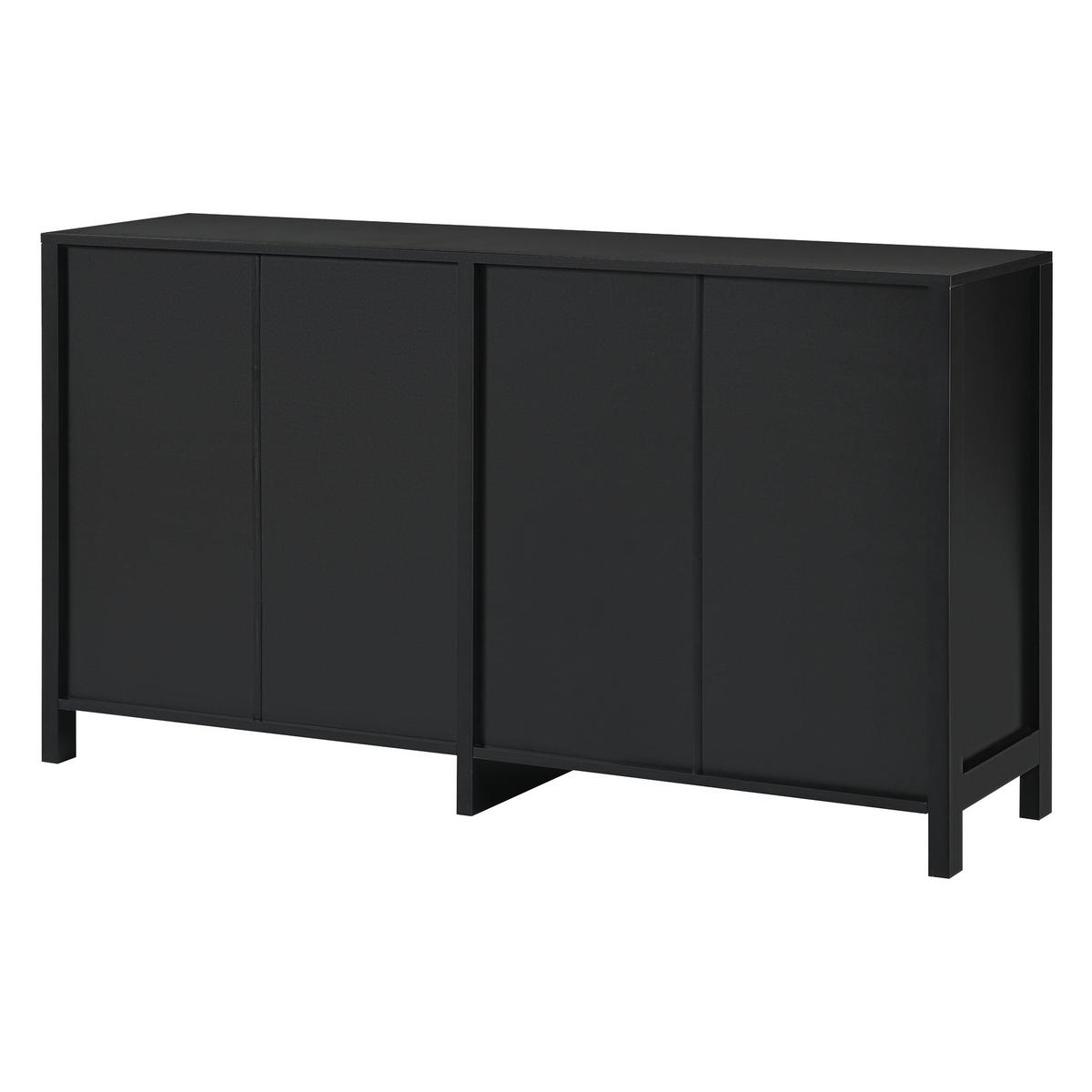 SIDEBOARD DE-38285 4 Rattantüren mit Metallgriffen Schwarz - Schwarz, Holzwerkstoff (145/40/80cm) - ComfortXL