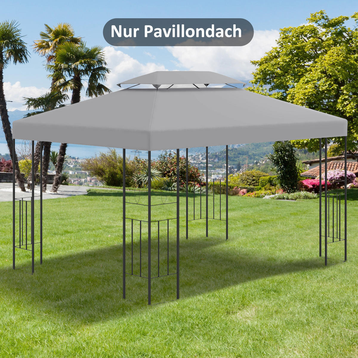 PAVILLON-ERSATZDACH aus Polyester 4x3 m in Hellgrau mit Doppeldach - Hellgrau, Textil (300/20/400cm) - Modfu