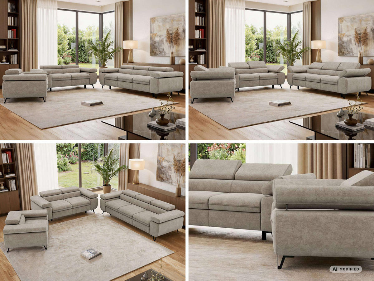 SEDACÍ SOUPRAVA PETER 1+2+3 - Šedobéžová Strukturovaná látka - černá/šedobéžová, kov/textil (262/76/99cm) - MKS