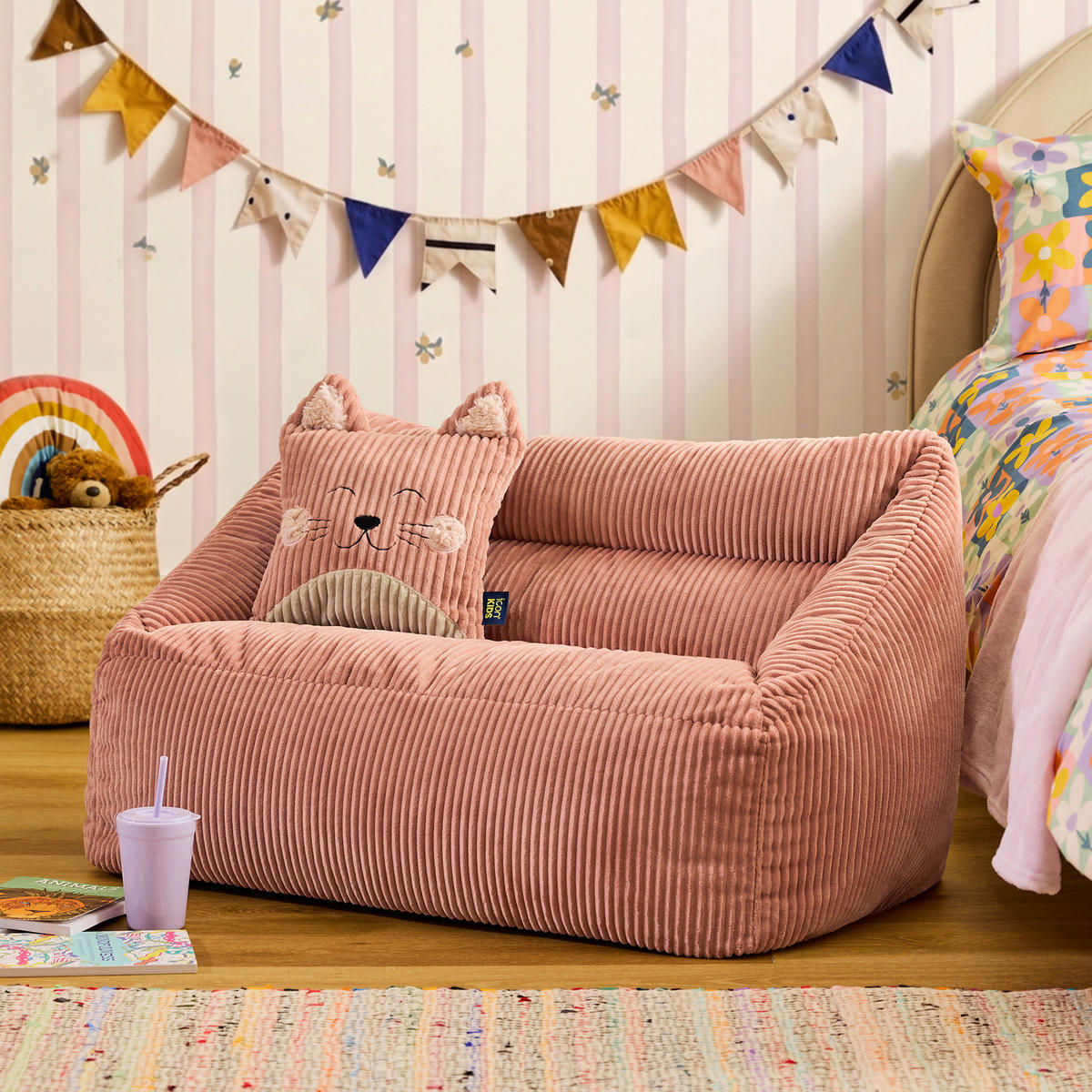 KINDERSITZSACK Sofa Cecilia mit Animalkissen - Pink, Textil (95/50/55cm) - icon
