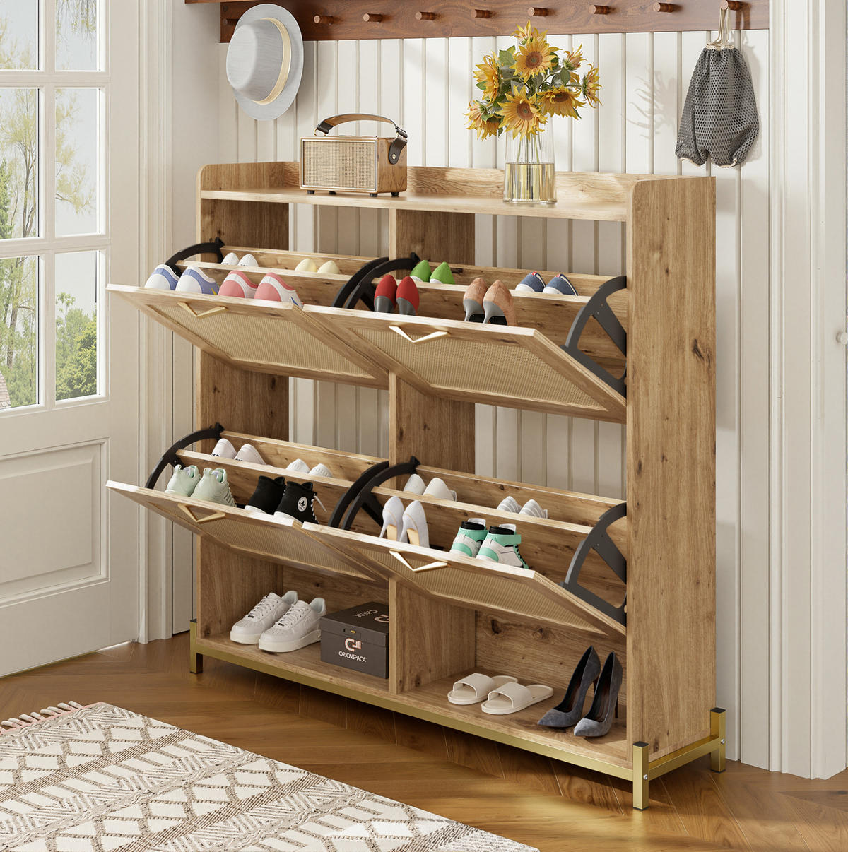 SCHUHSCHRANK 108,5/24/100 cm mit oberer Ablage und Metallgestell aus MDF, Holzfarbe - Naturfarben, Holzwerkstoff (108.5/100/24cm) - Redom