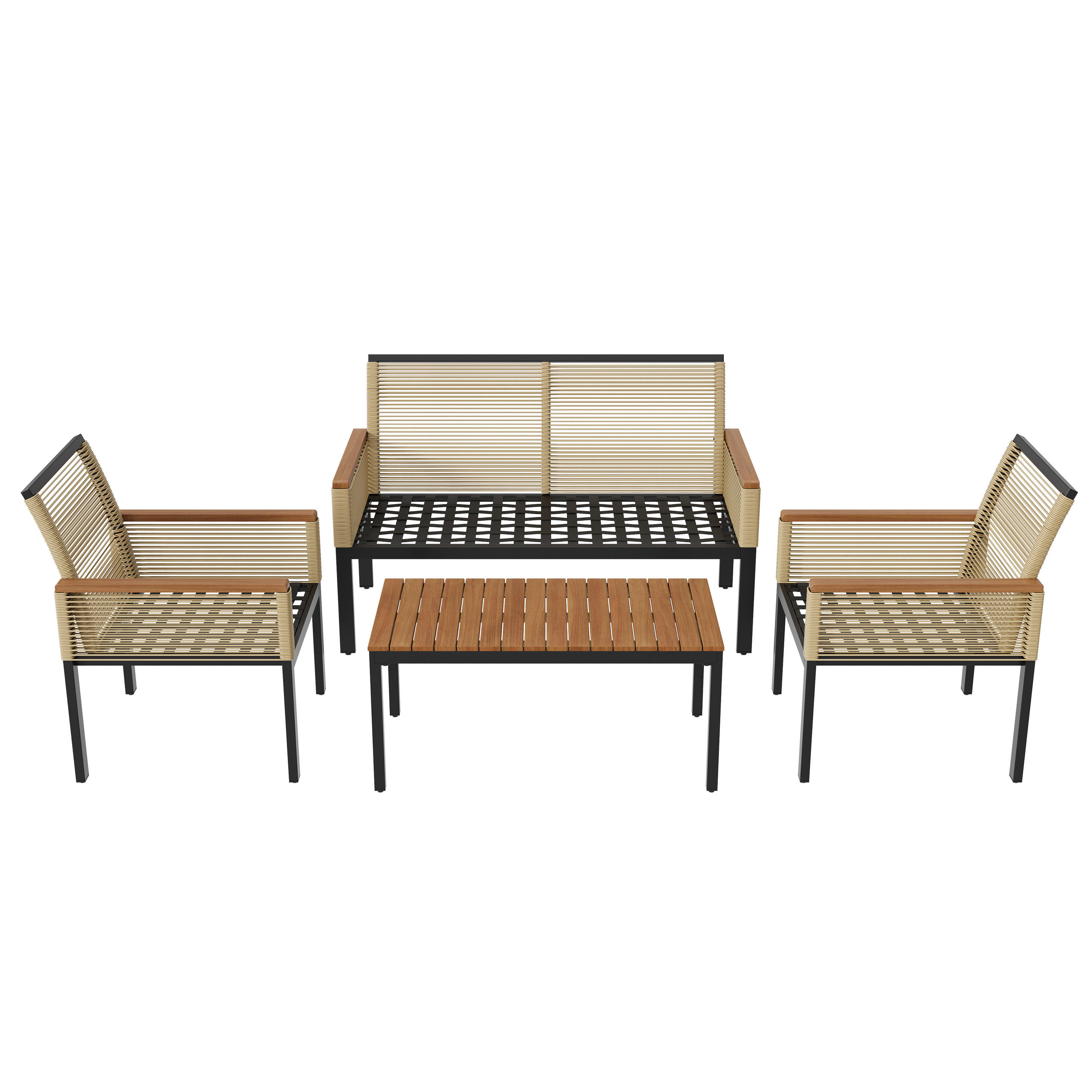 GARTENMÖBEL 109x67x75cm beige aus Polyrattan und Stahl mit Polstern - Beige, Metall - Modfu