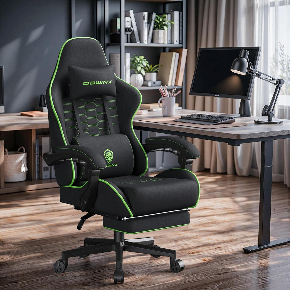 GAMING Stuhl Schwarz & Grün Übergröße mit Fußstütze - Multicolor, Textil (63/26.5/84cm)