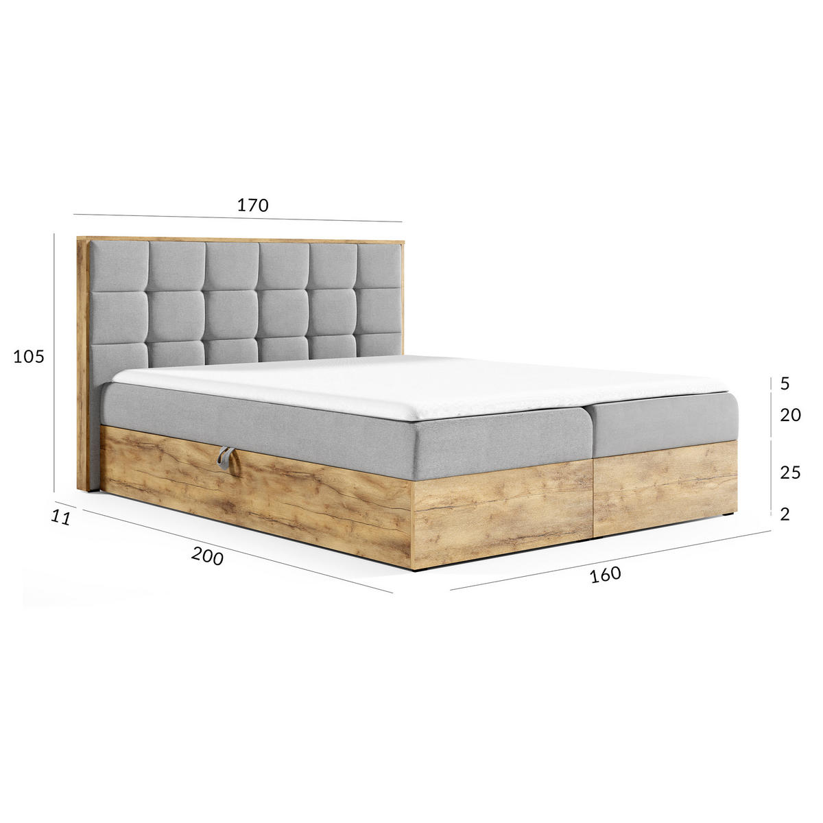 BOXSPRINGBETT BIZON 120x200 Grau Faro - H3 - Grau, Textil (120/200cm) - AN-Moebel 4u