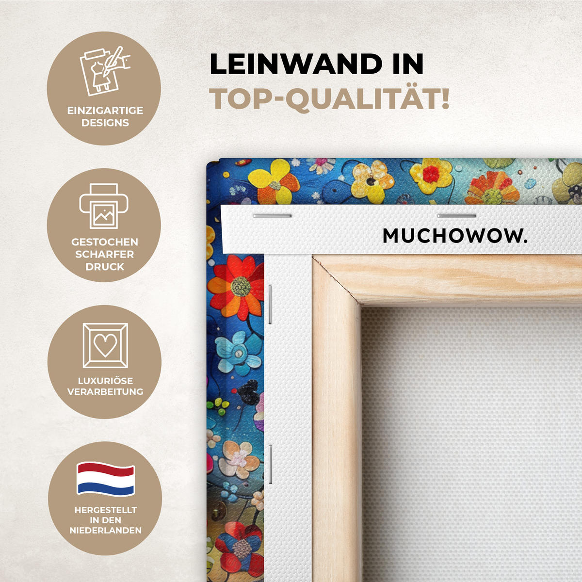 LEINWANDBILD Kunst - Baum des Lebens - Blumen - Hippie Wandbild 40x30 cm - Dunkelblau, Textil (40/30cm) - MuchoWow