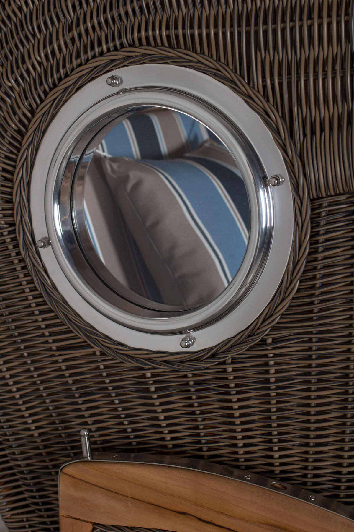 STRANDKORB Düne Single Teak 1-Sitzer - Blau/Braun, Holz/Textil (96/165/80cm) - Mr. Deko