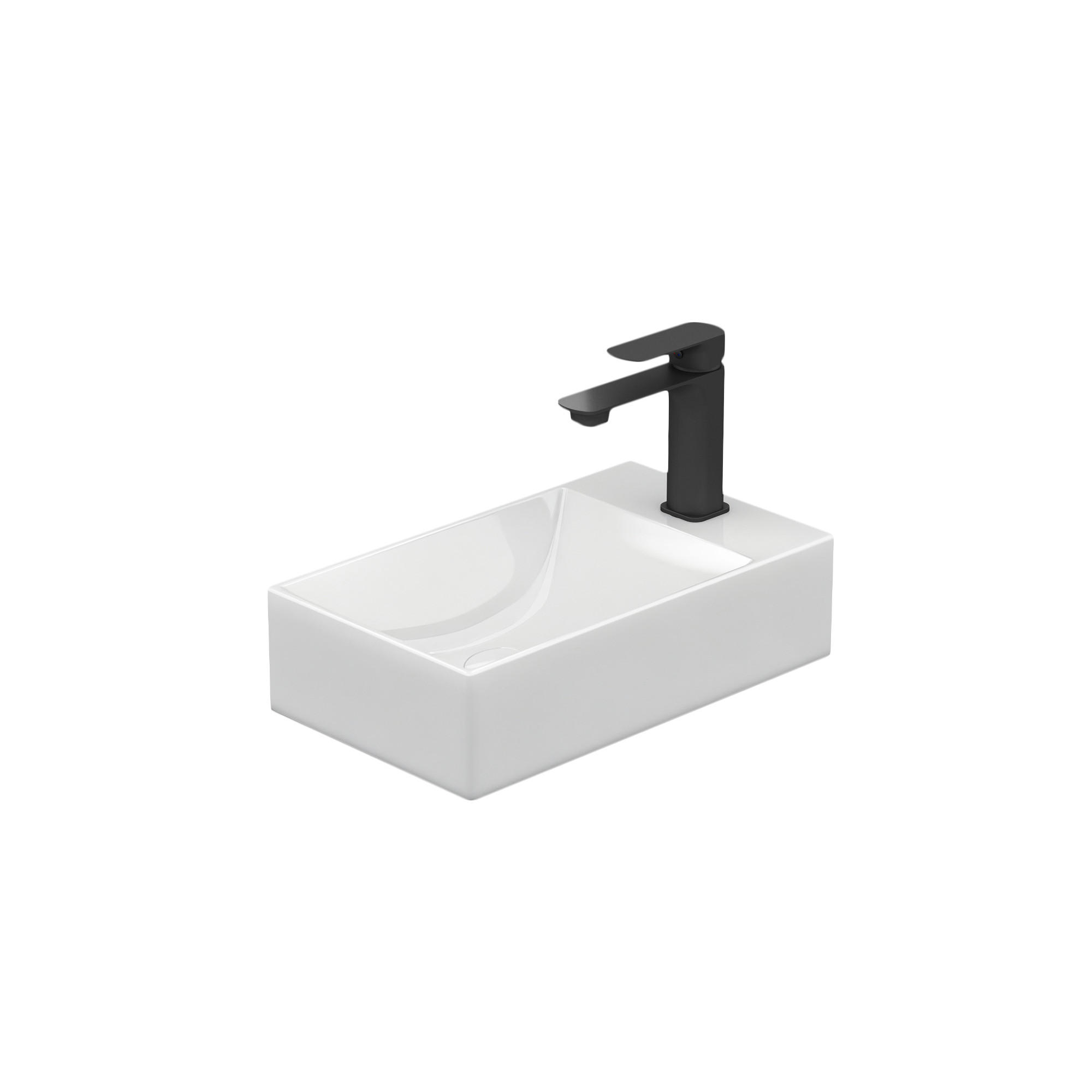 Handwaschbecken Rechts-Wasserhahnloch 38 / 22 / 10 cm - Weiß, Keramik (38/10/22cm) - EMKE