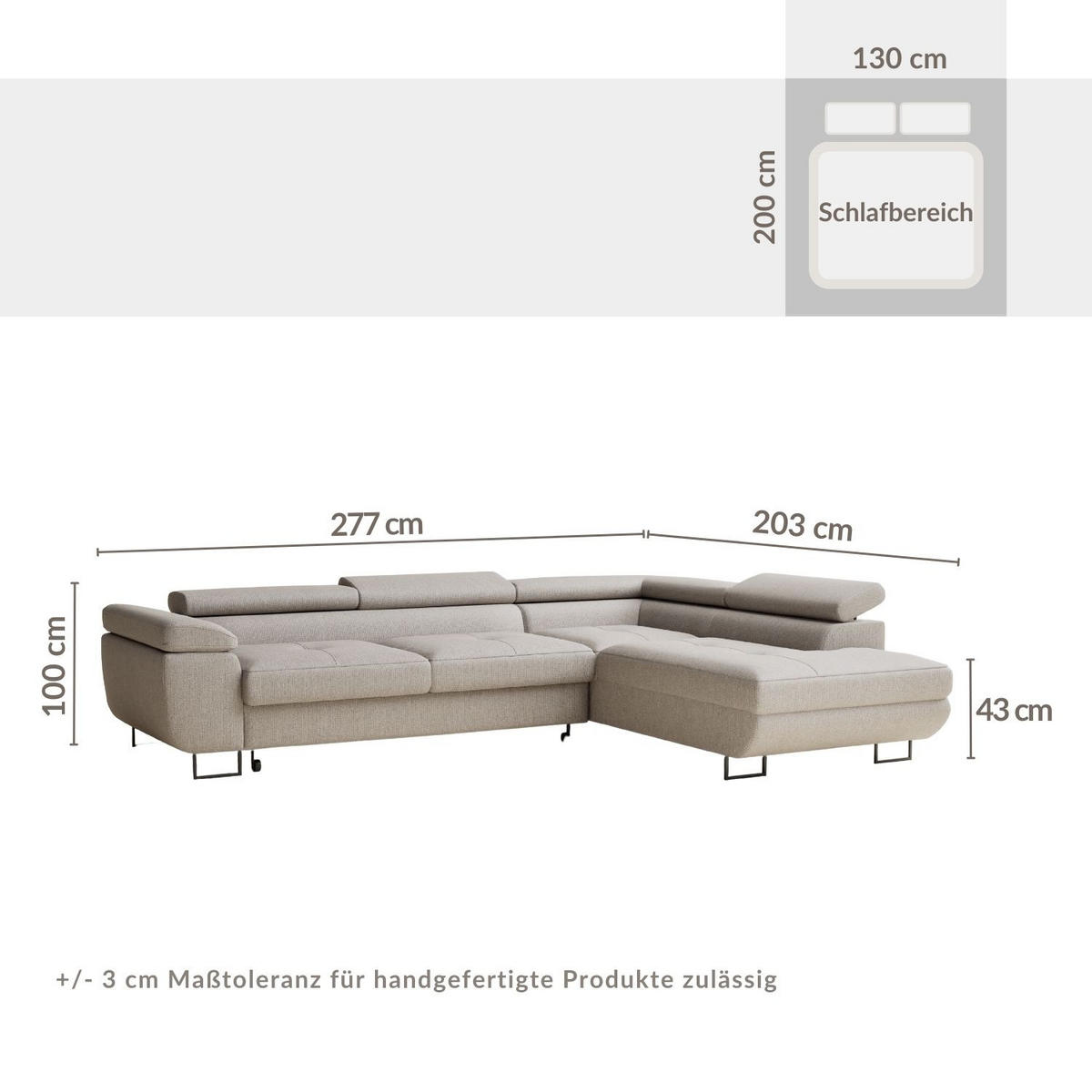 ECKSOFA MIT SCHLAFFUNKTION Concord Beige Webstoff - Beige/Schwarz, Holz/Holzwerkstoff (277/203cm) - Maison de Reve
